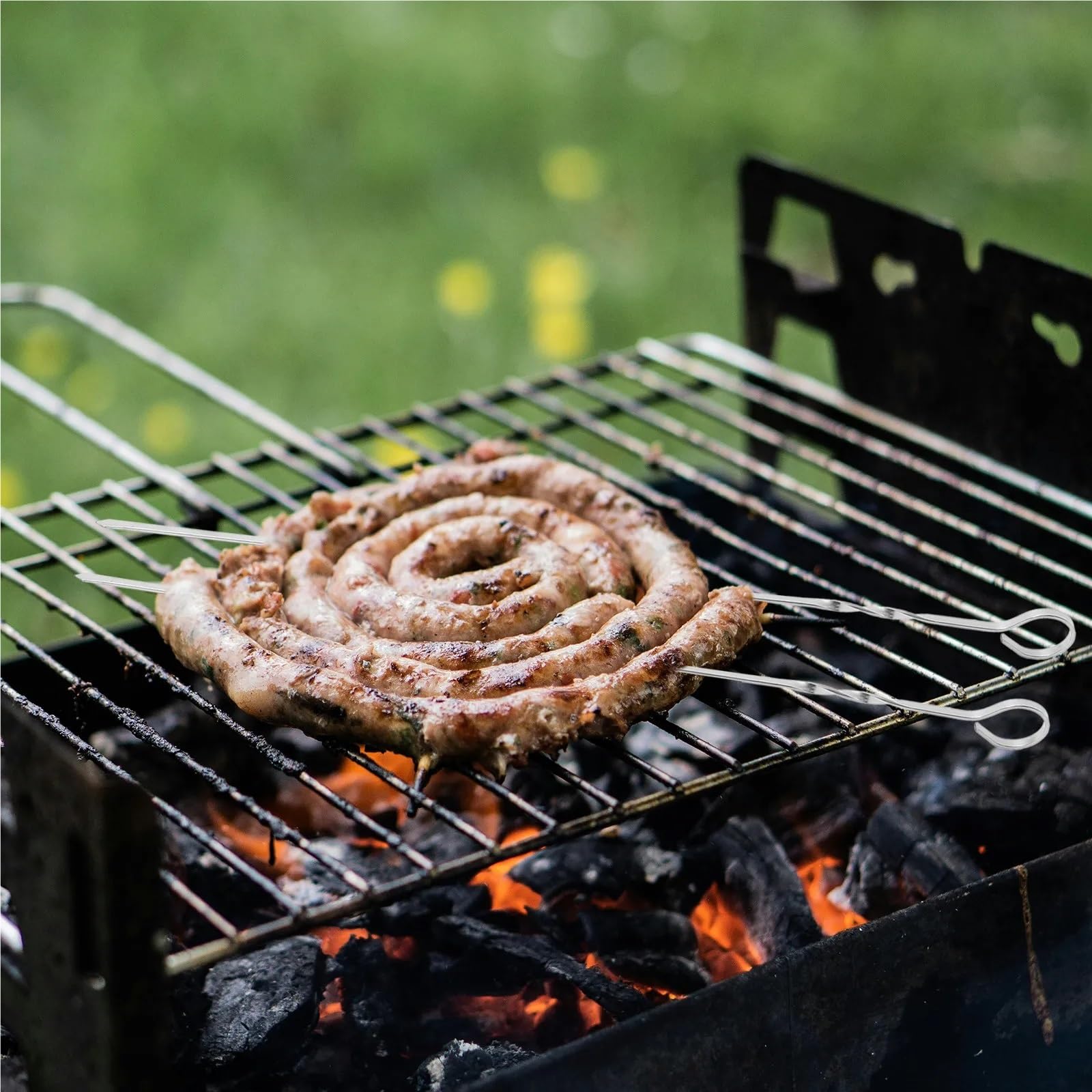 40 pz acciaio inossidabile piatto metallo barbecue spiedini design intrecciato kebob bastoncini riutilizzabili lunghi alla griglia for carne salsiccia all'aperto Per Barbecue