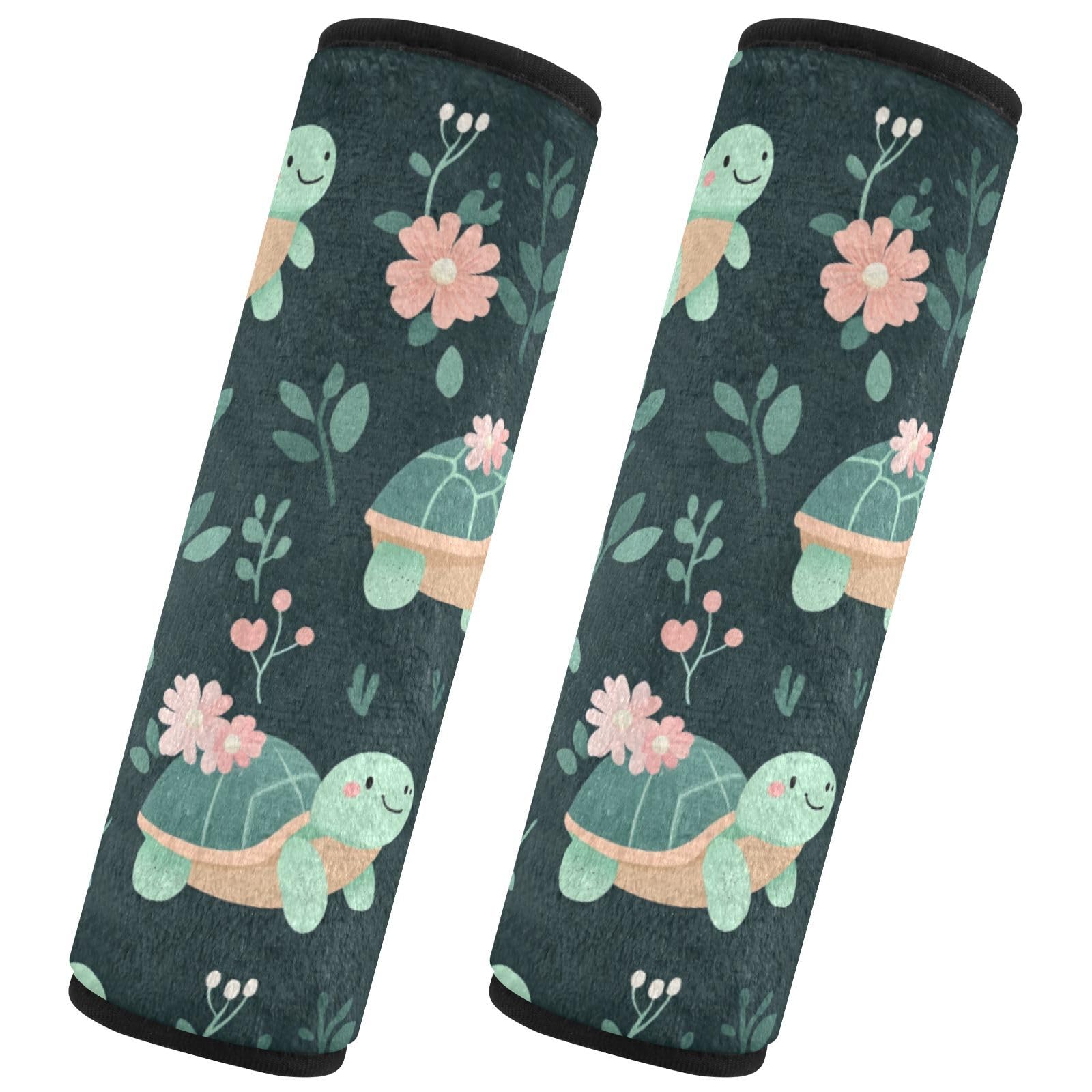 Seat Belt Covers 2 Pack Turtles Flowers Car Seat Strap Covers Super Soft Cute Car Seat Neck Cover for Boys Girls Adults Babies S