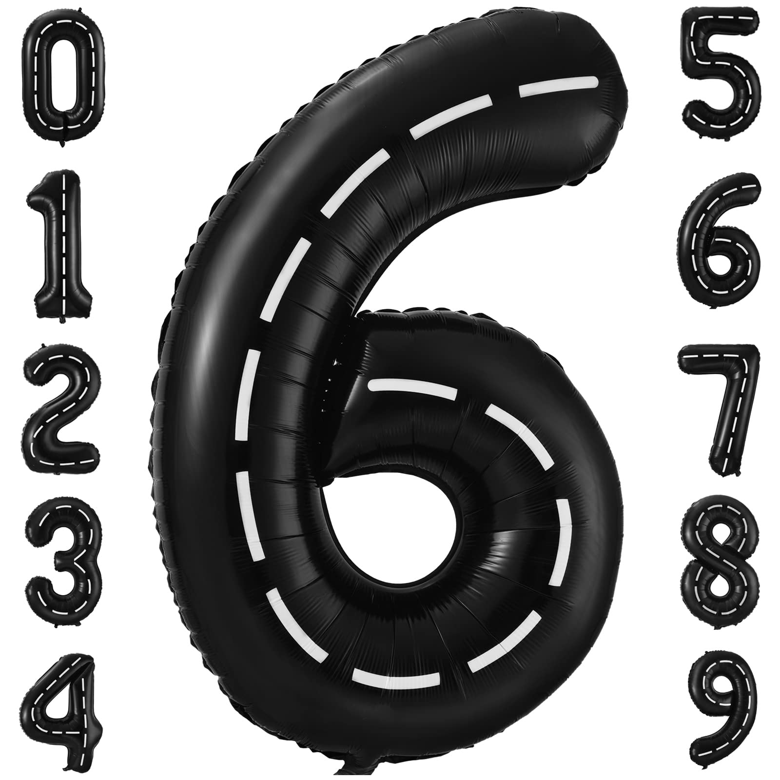 BBPOOL Race Car Number 6 Balloon, 40 Inch, Black, Birthday Party Decoration