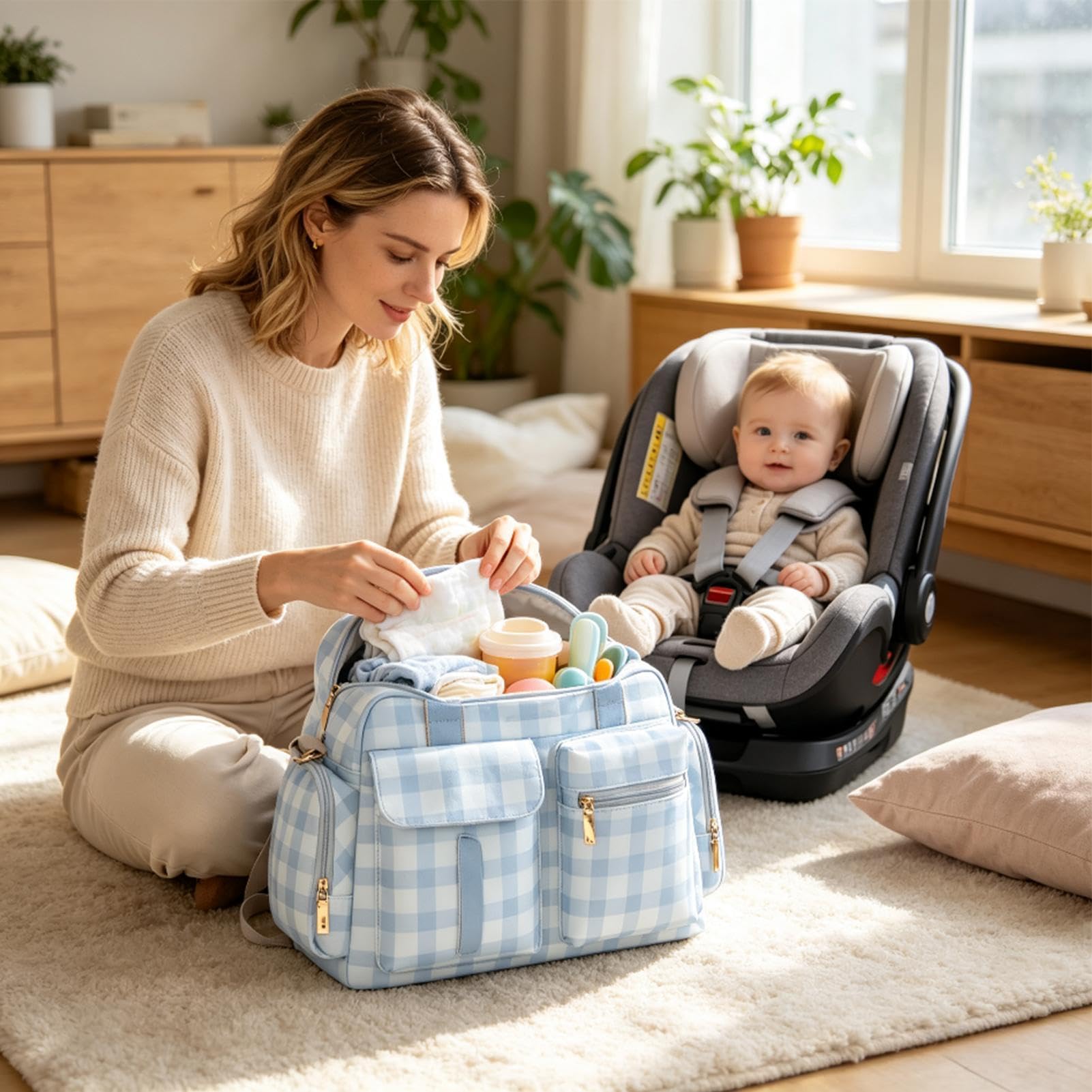 Torba Tote na Pieluchy Z Rączką Mała Stylowa Torba Bagażowa W Kratę