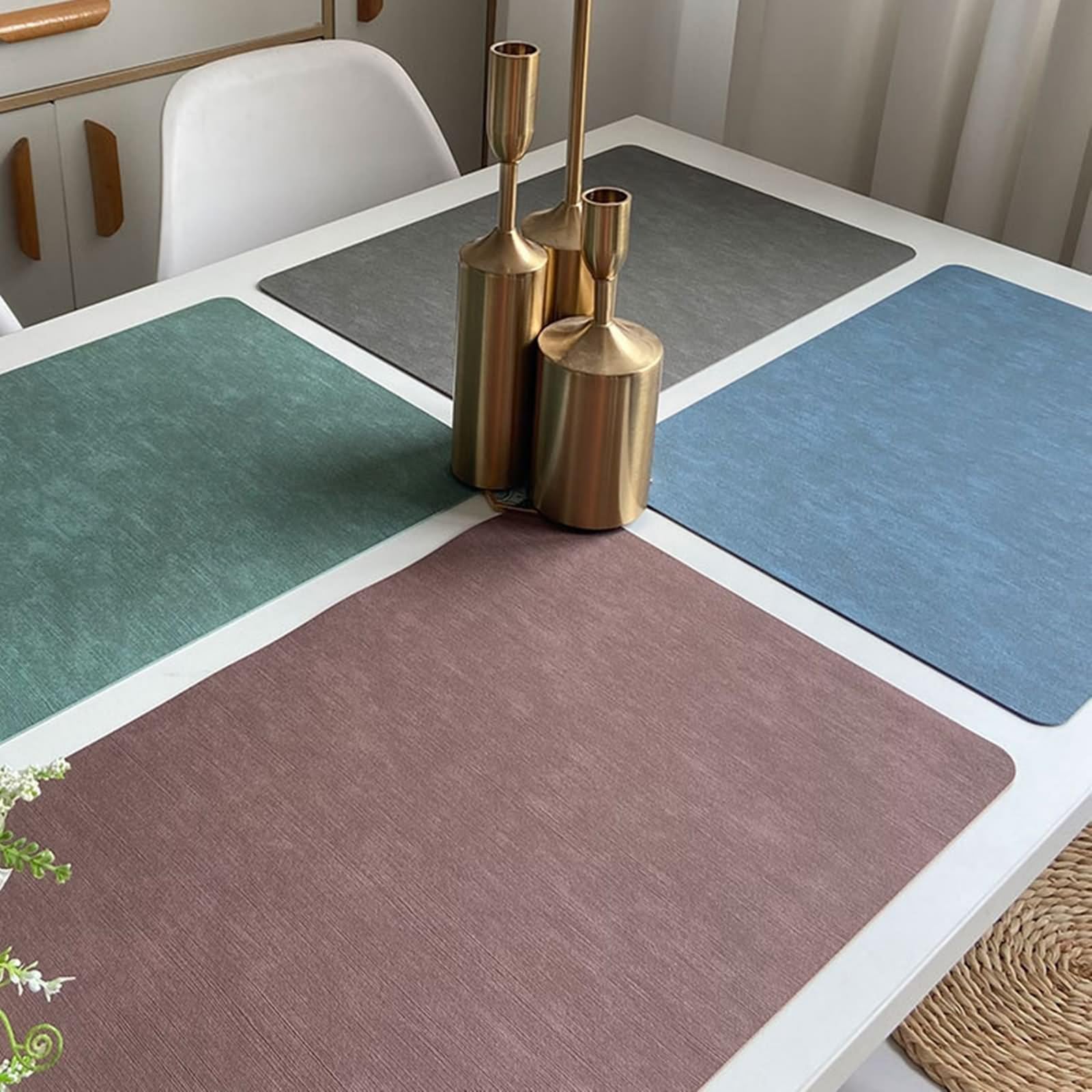 Tischset Modern, Platzsets 4er Set 30x43cm Einfarbige Stoffimitation Leder Rosa Braun