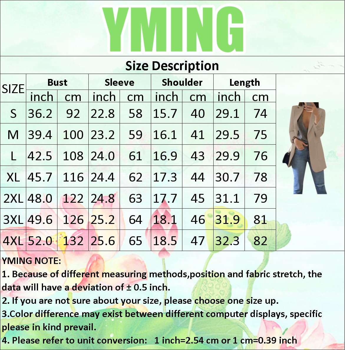 YMING Donna A Maniche Lunghe Abito Aperta sul Davanti Giacca con Bavero da Ufficio Giacca Lunghe Oversize