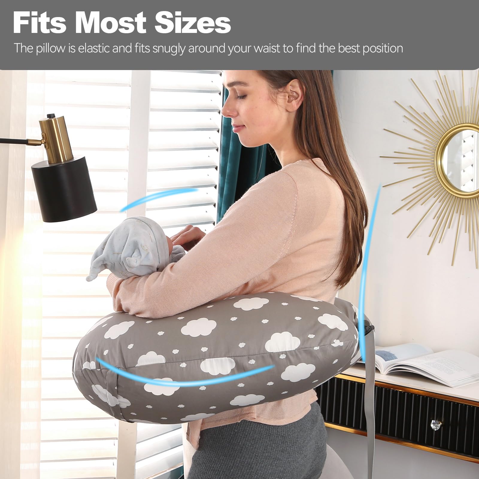 Stillkissen, Stillkissen Stützkissen für Mutter und Baby, Pregnancy Pillow mit 100% Baumwollbezug, Verstellbarer Taillengurt (Extra Groß, Wolken)