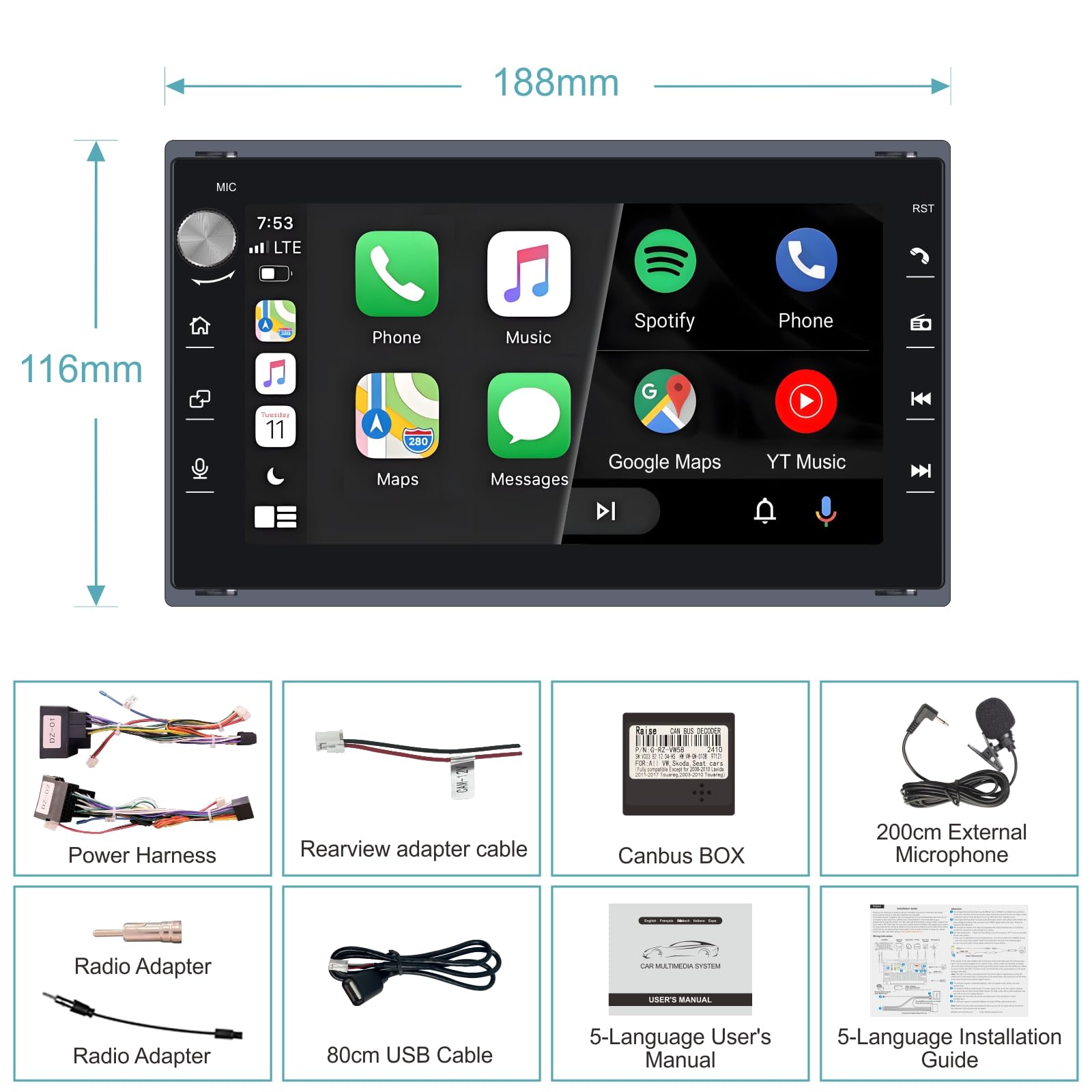 Autoradio Écran CarPlay sans Fil pour VW Golf 4 Polo 3/4 Passat B5 DSP RDS