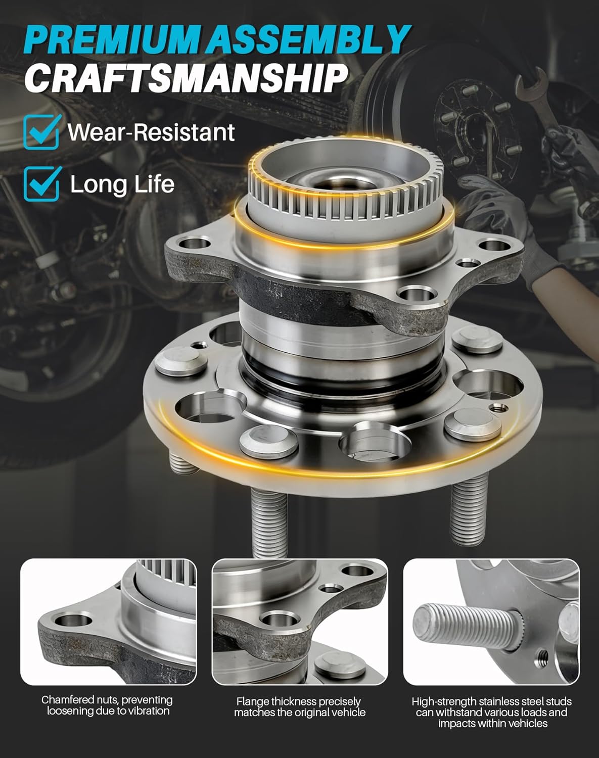 2 Pcs 512492 Rear Wheel Bearing Hub Assembly Compatible with Hyundai Elantra 2011-2016, Elantra Coupe 2013-2014 Elantra GT 13-17 Veloster 12-17, for Kia Forte Koup 2014-2016 Forte5 14-18, 5 Lugs