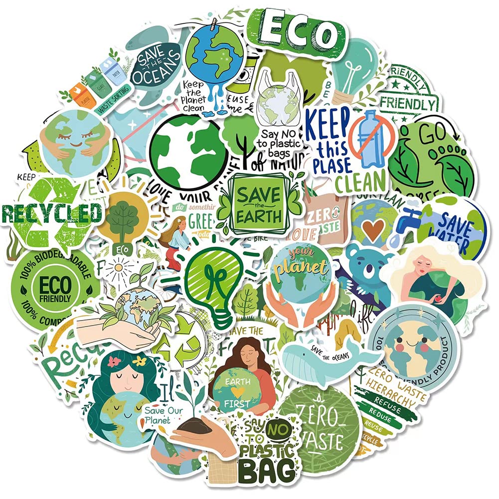 Save Planet Earth Stickers |50 Pcs Eco Friendly Waterproof Vinyl Decals for Bike Water Bottles Laptop Bicycle Refrigerator Cup Luggage Computer Mobile Phone Skateboard Décor