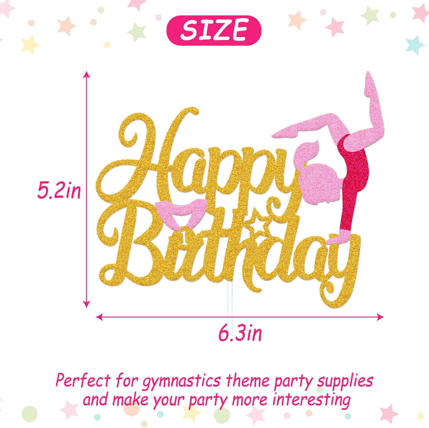Gymnastics Cake Topper Girl Gymnast Cake Decoration Gymnastics Theme Happy Birthday Party Supplies Glitter Gold Cake Decor