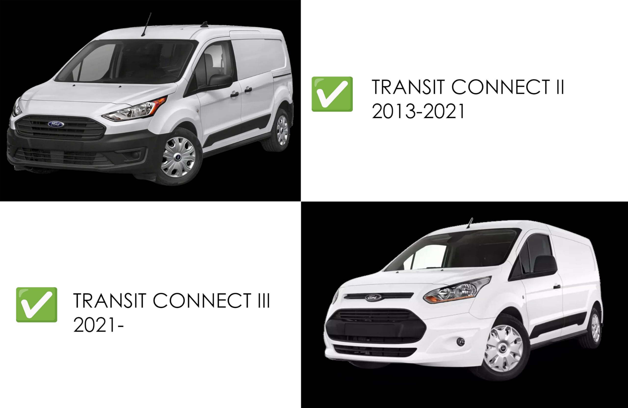 Tappetini per Ford Transit Connect dal 2014-2023 Su misura, antiscivolo, battitacco in gomma rinforzata, bottoni di fissaggio