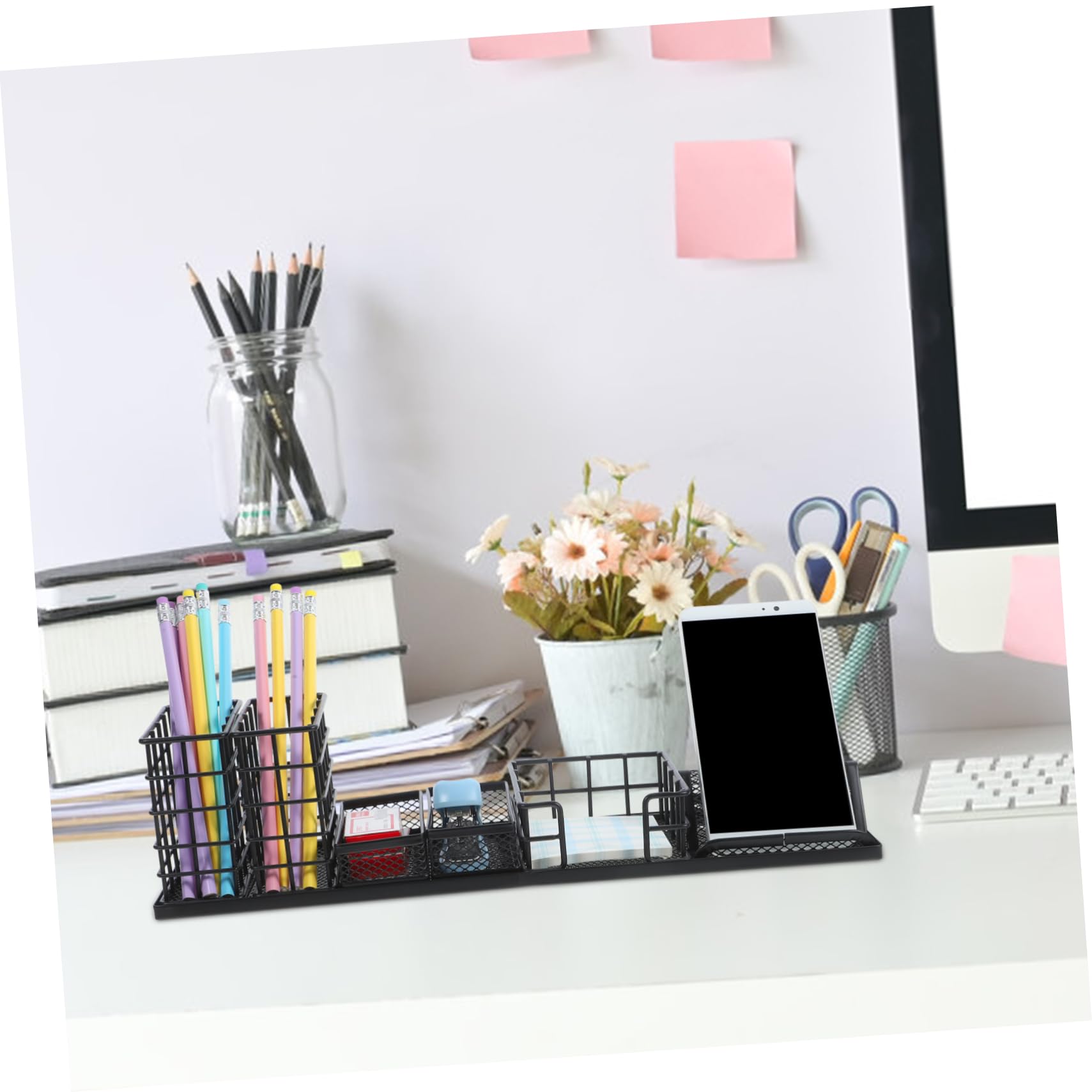 Ipetboom Organizer Scrivania Multifunzione Metallo Nero Cosmetici e Cancelleria con Scomparti Multipli per Ufficio e Casa e Facile da