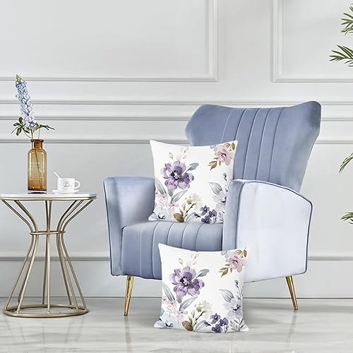 Miniatura 8 de Bonhause Juego de 2 fundas de almohada decorativas con diseño floral de acuarela de 18 x 18 pulgadas, fundas de almohada decorativas de terciopelo