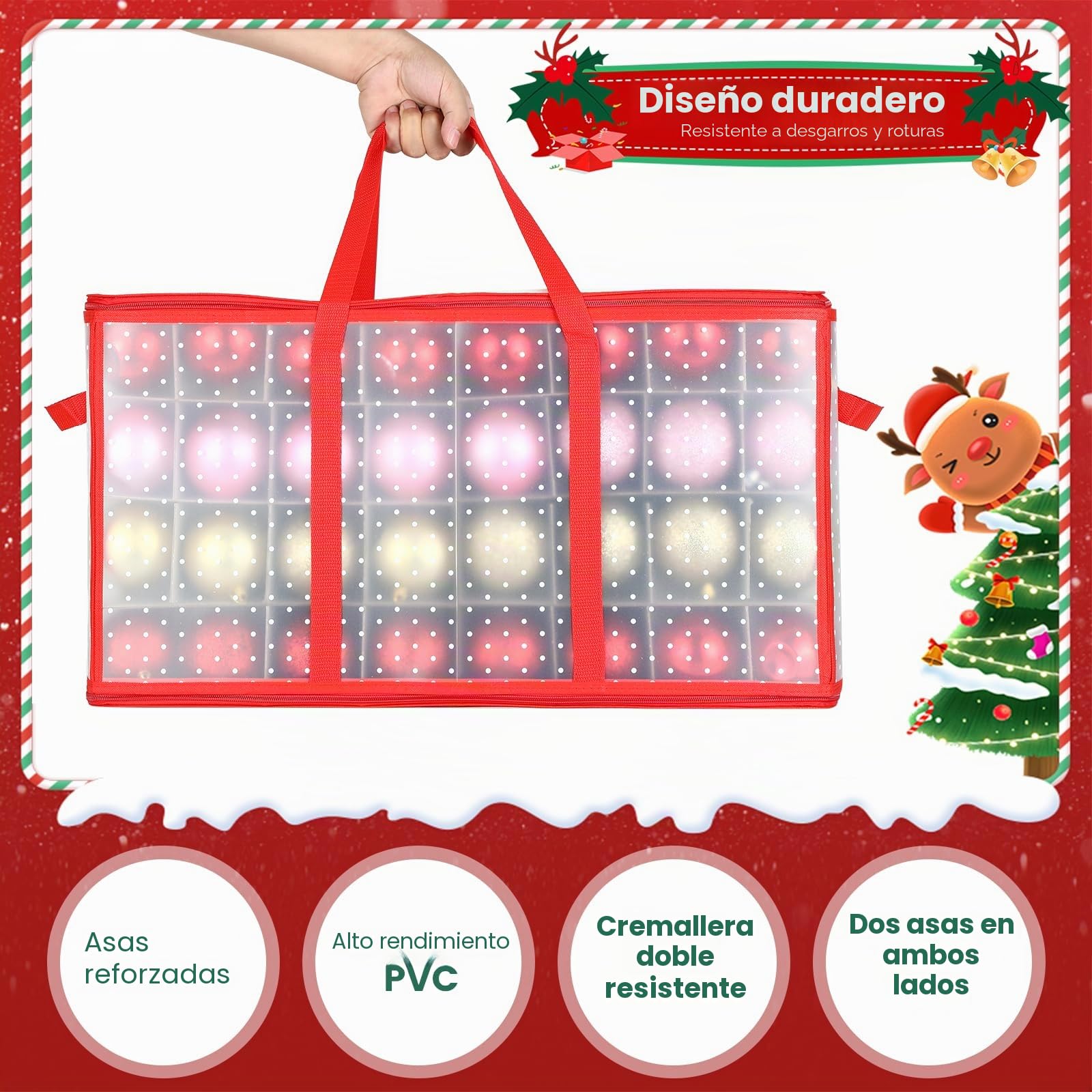 Caja Bolas Navidad 128 Compartimentos Caja para Guardar Organizador Caja Almacenaje Bolas de Navidad