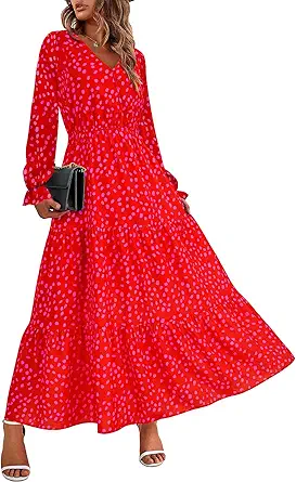 BTFBM Women Fall Dresses 2025 Casual Long Sleeve V Neck Maxi Dresses Floral Boho Long Dress Wedding Guest Dress