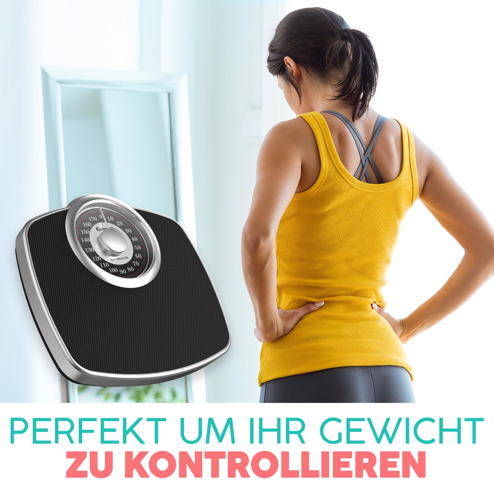 Adamson A25 Personenwaage – bis zu 180 kg – 5,3 Zoll Zifferblatt auf 31 x 30 cm großer Plattform – Rutschfeste Gummioberfläche – Hochpräzise analoge Personenwaage – 20 Jahren Garantie - Silber