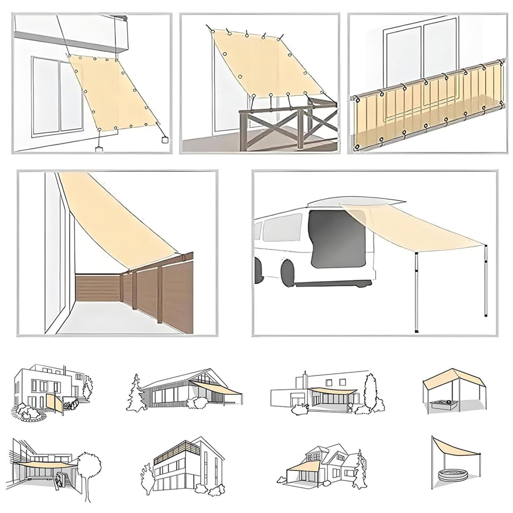 Vela Ombreggiante 1.5 x 3.5 m in Tessuto Hdpe, Permeabile All'Aria e All'Acqua, Telo Ombreggiante Occhiellato Tenda da Sole per Esterno per Giardino Pergola, Color Crema
