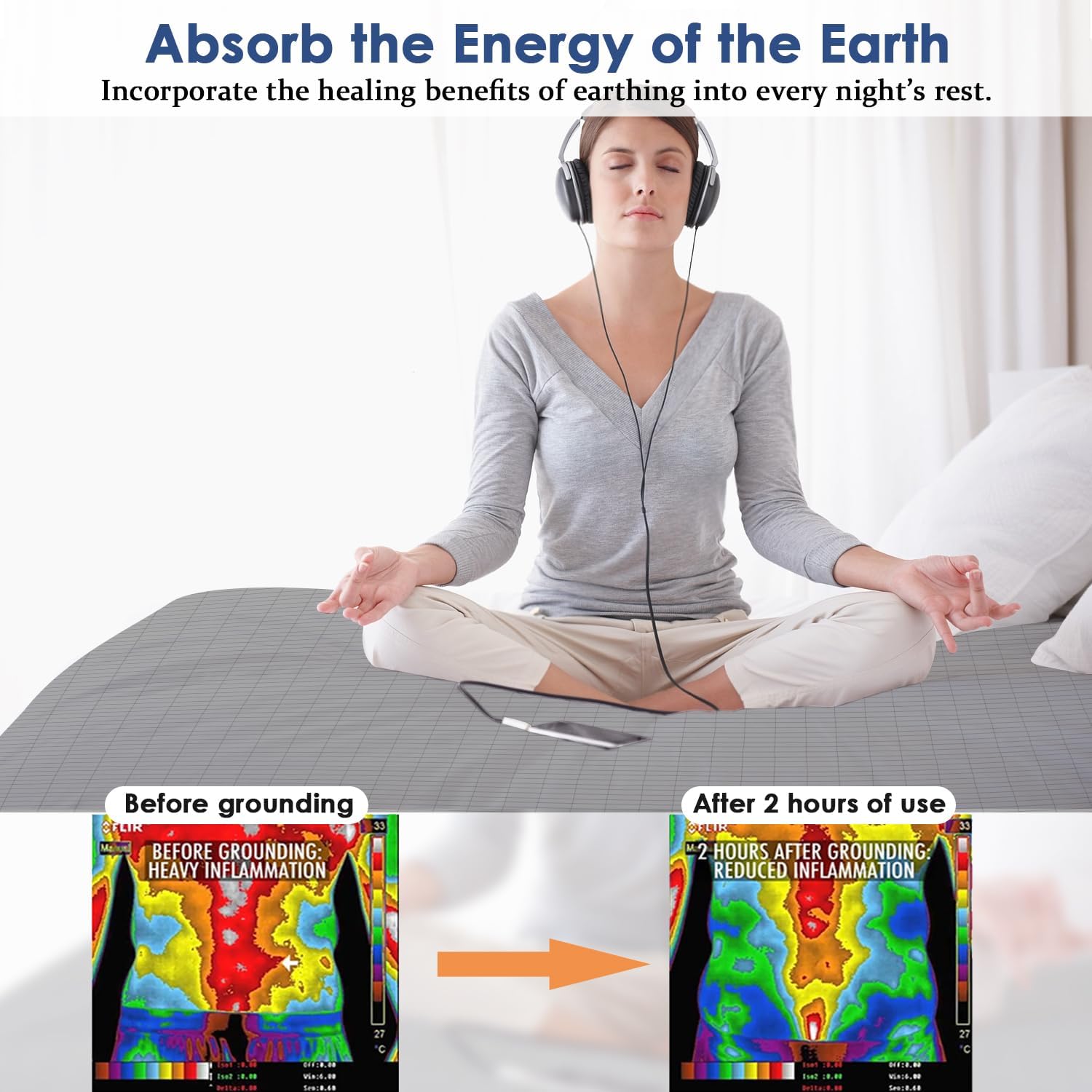 Grounding Sheets Queen Size, Earthing Flat Sheet with 5% Silver Fiber +95% Organic Cotton, for Deep Sleep & Grounding Therapy (Gray,80”*60”)