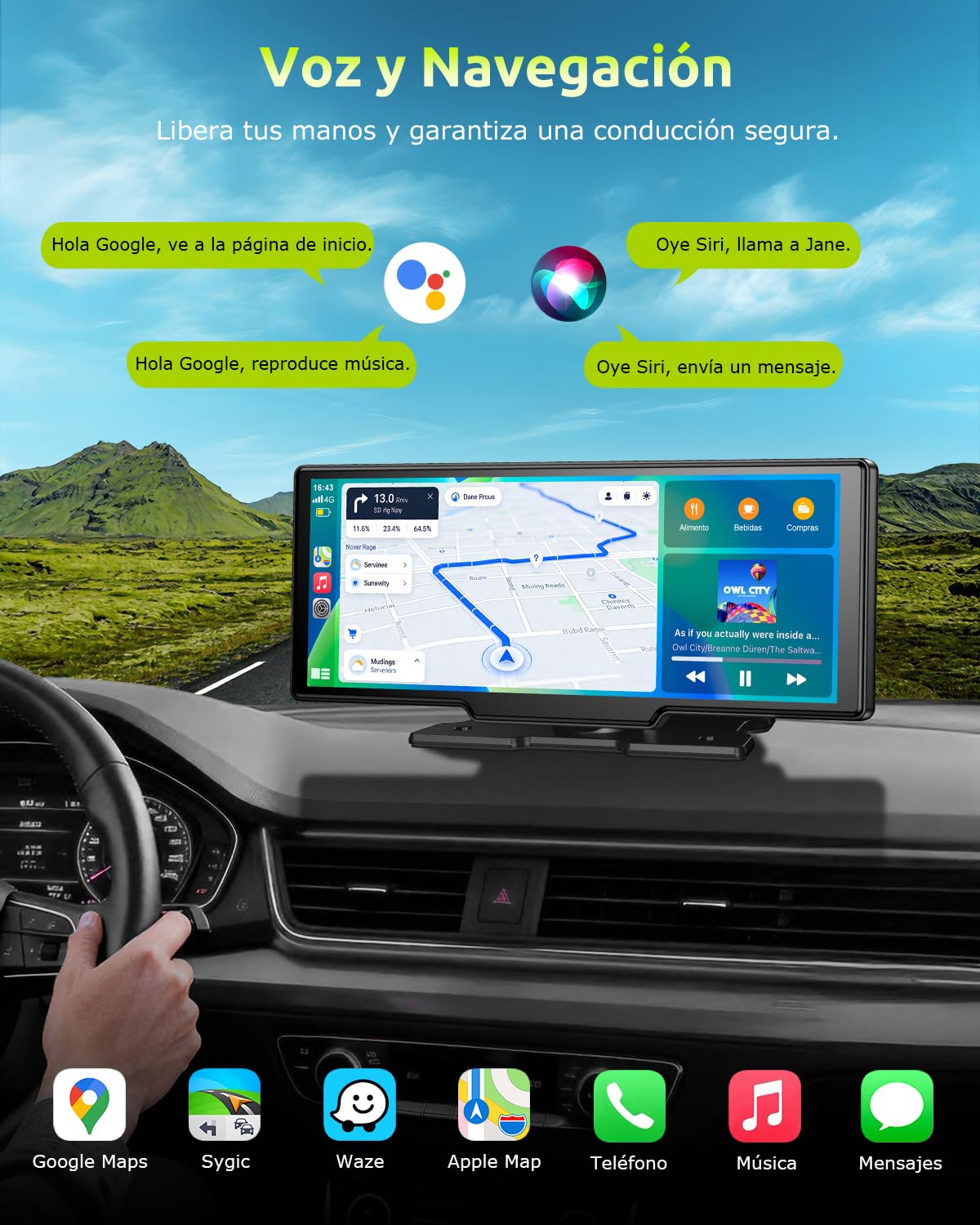 ESSGOO Pantalla Coche 10.26 Pulgadas con Carplay y Android Auto Inalámbrico con Cámara Frontal 4K Trasera 1080P, IPS Táctil, Bluetooth 5.3, Mirror Link, FM, AUX, Control por Voz (Siri/Google), 64GB TF