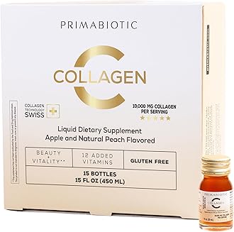 PRIMABIOTIC Liquid Collagen - High Collagen Content [10,000 Mg] Per Serving - Hydrolyzed Collagen and 12 Vitamins - Gluten Free- 450 Ml - Pack of 15 Bottles x 30 Ml