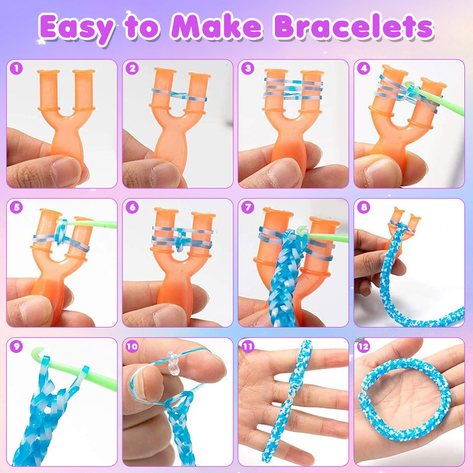 AOKITO 2500 élastiques - Kit De Loom Bands - 32 Couleurs - Pendentifs, Clips, Perles - Boîte De Rangement - DIY Bracelets - Dès 5 Ans