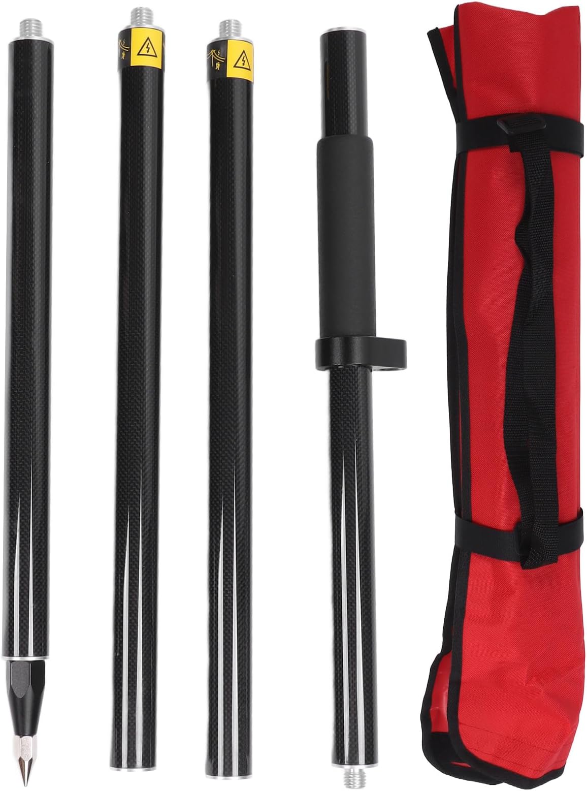 2 m Long Survey Rod, Removable 4-Piece RTK GPS Prism Rod, Carbon Fibre Surveying Rod with Level 0 mm Constant, Storage Bag