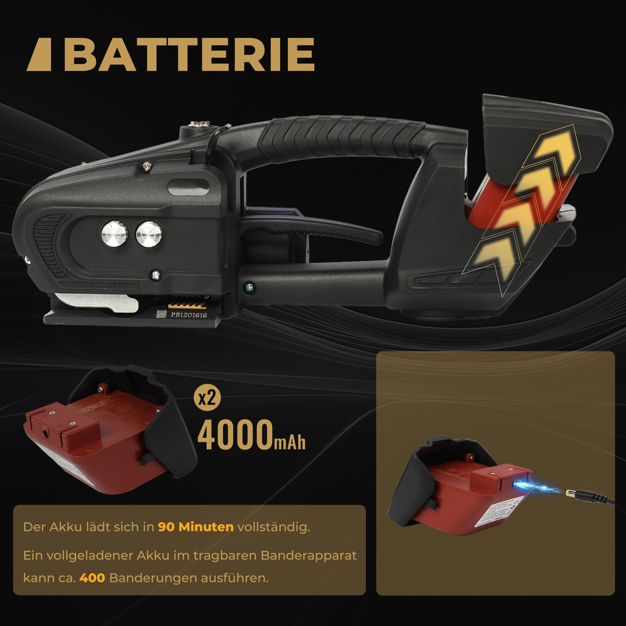 U.S. Solid Automatische Umreifungsmaschine Elektrisch 2x4000mAh Akku 13-16mm PP/PET-Bänder