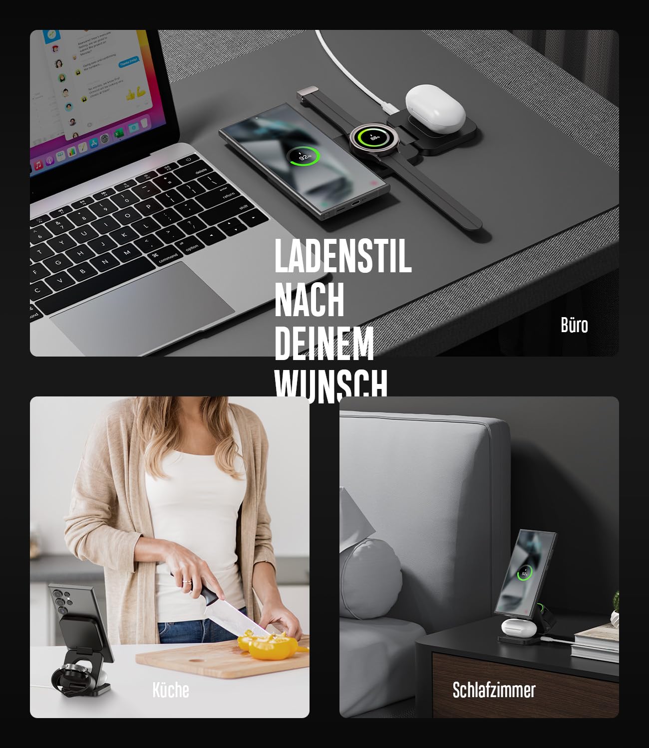 KU XIU X55 Induktive Ladestation für Samsung, 3 in 1 Wireless Charger für Samsung S25 Ultra S24 S23 Z Flip Fold, Kabellose Ladegerät Faltbare für Galaxy Watch 7 6 5 4 3 und Galaxy Buds