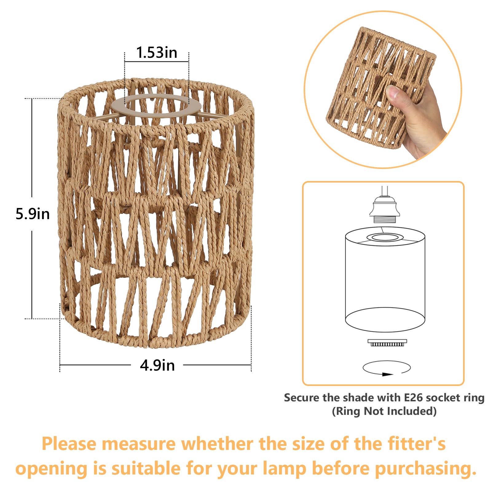 4 Pack Rattan Lamp Shade, Small Boho Lamp Shades Replacement, 5.9