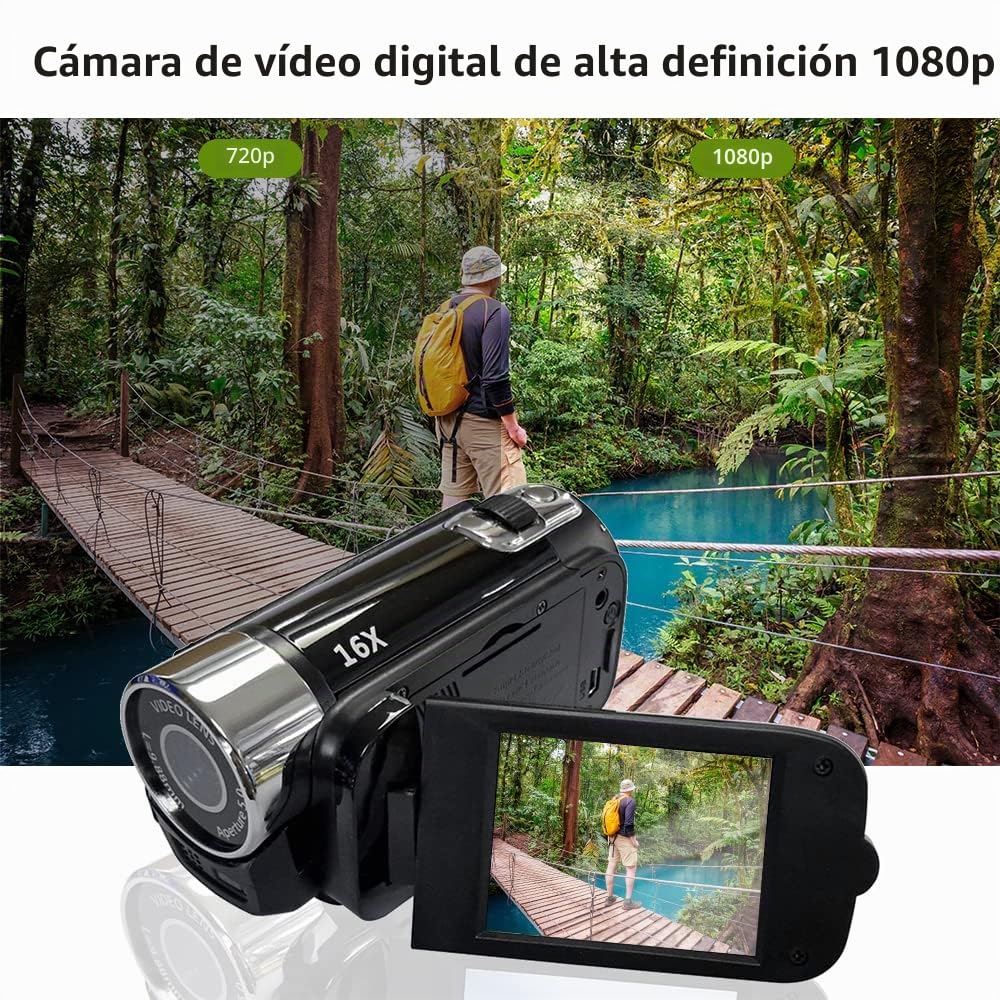 Videocámara Digital portátil de Alta definición de 1080P, videocámara DV, Pantalla LCD de 16MP y 2,7 Pulgadas, batería integrada con Zoom Digital de 16X