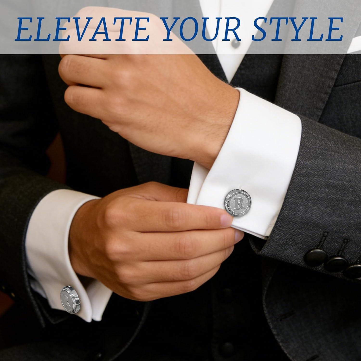 Men's Letter-Style Cufflinks, Classic Stainless Steel Initial Cufflinks for Wedding, Business