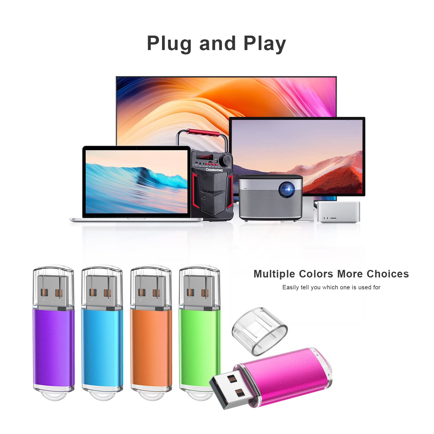 K&ZZ - Chiavetta USB 2.0 da 64 GB, confezione da 10 unità flash da 64 GB, chiavetta USB 2.0 con zip, 5 colori (viola, blu, rosa, verde, arancione)