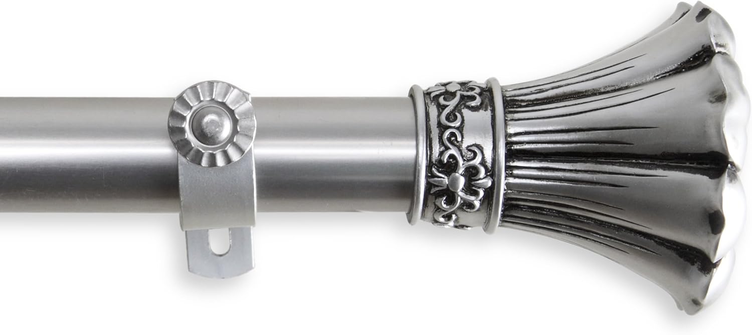 A&F Rod Decor - Flower Curtain Rod 1 inch Diameter, 48-84 inch - Satin Nickel