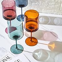 Vista 5 de Khen - Vasos de colores apagados - Agua y vino Juego de 4 cristalería de cristal apagado pastel, cócteles de copa, rojo y blanco, color de cena