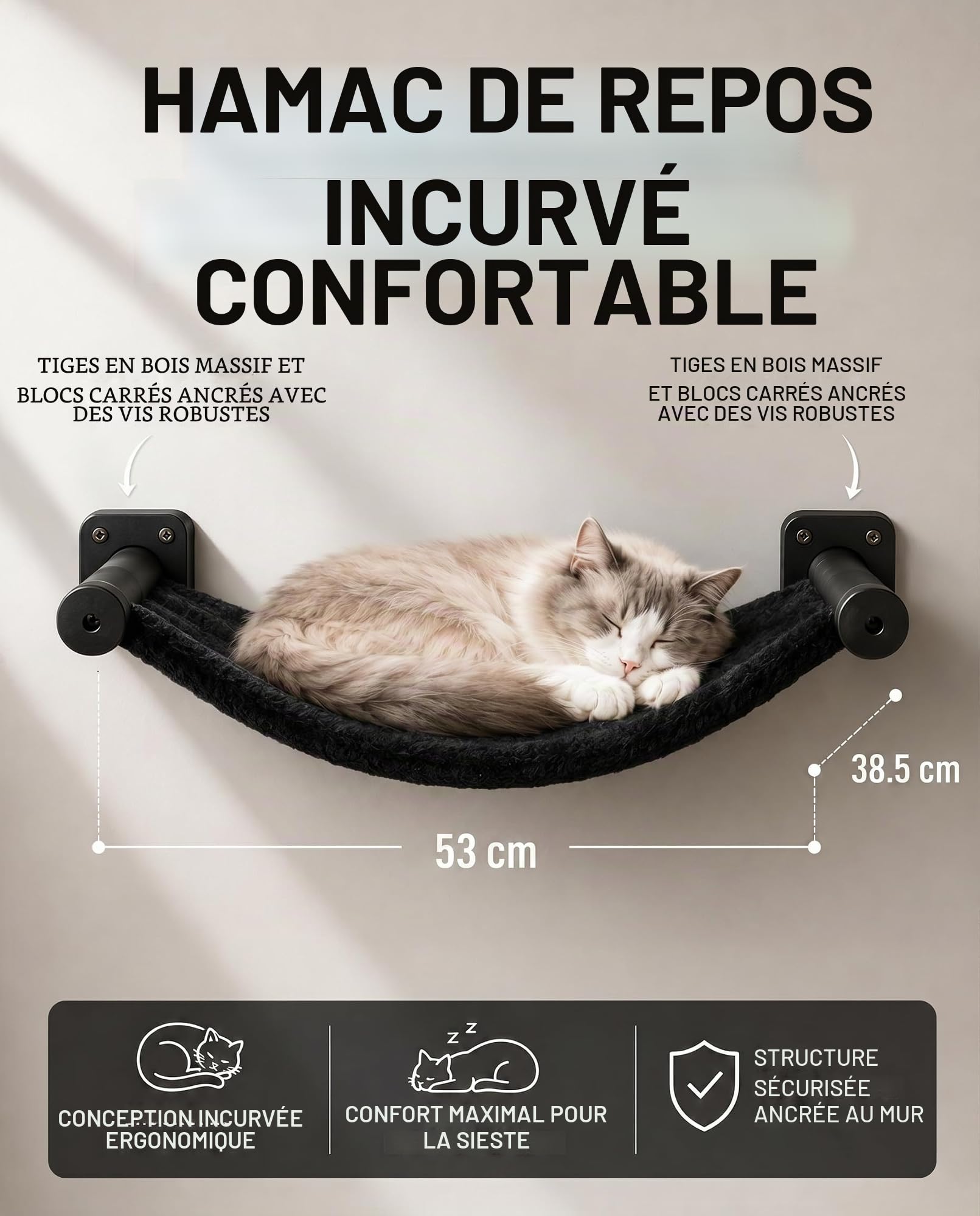 Étagères murales pour chats, ensemble de meubles muraux pour chats 4 en 1, ensemble stable de cadre d'escalade mural pour chats d'intérieur, arbre à chats avec griffoir, plateforme, hamac et maison