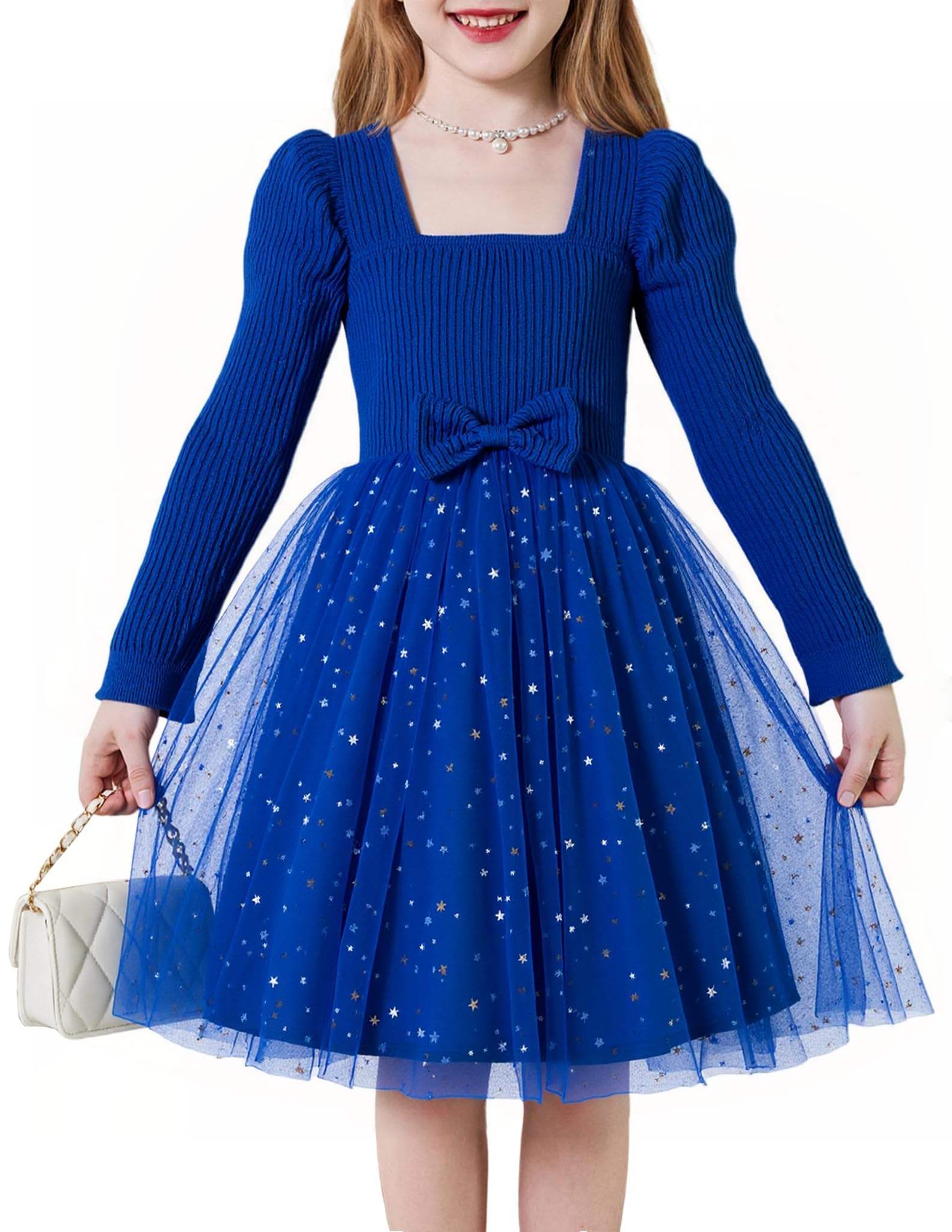 Arshiner Meisjesjurk, tule, glitter, lange mouwen, voor kinderen, plooikraag, A-lijn, feestelijk, herfst, winter, vrijetijdsjurk voor meisjes van 2-7 jaar, zwart, 5-6 Jaar