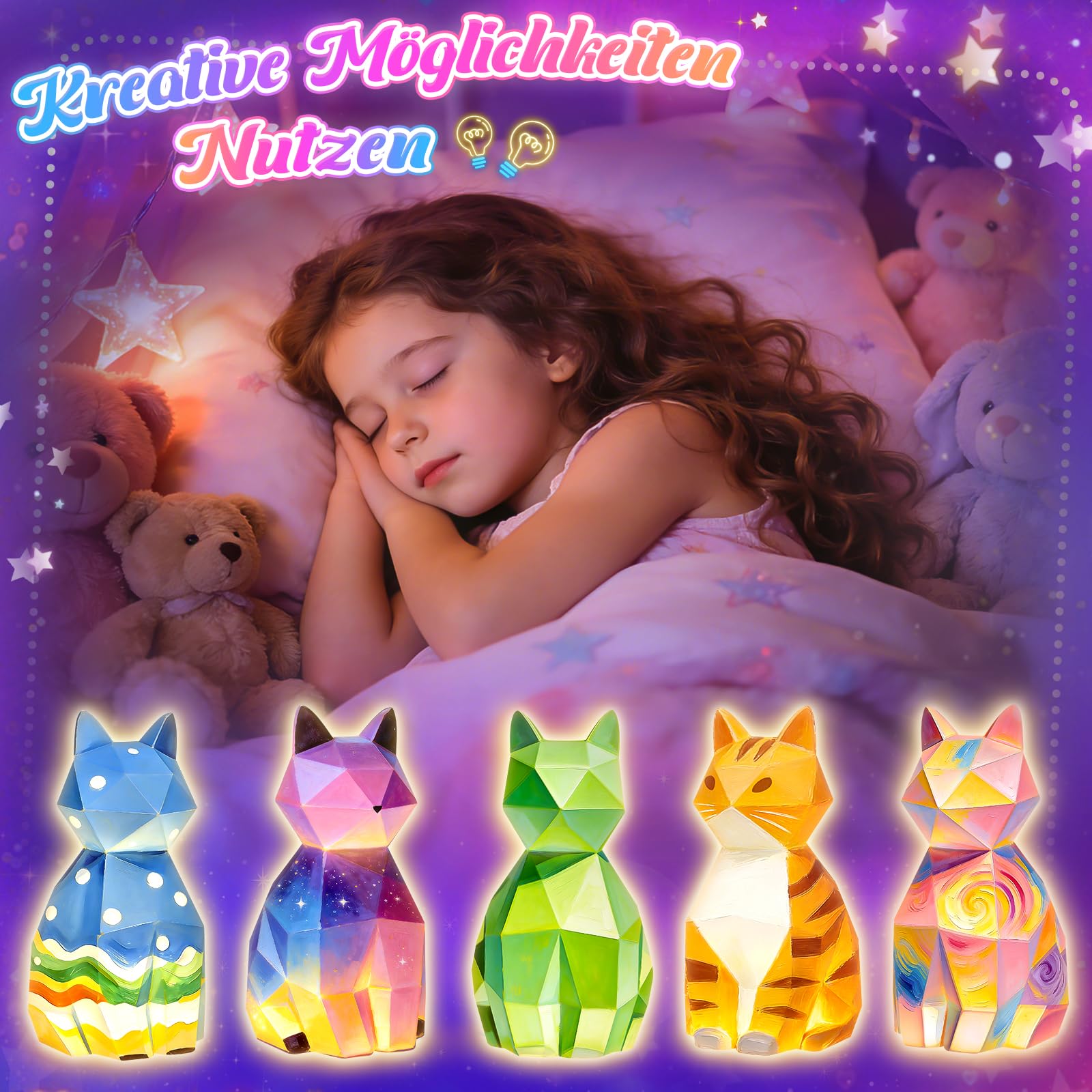 Bastelset Kinder ab 6 Jahre: Basteln Mädchen 8-10 Jahre Geschenke für 10 9 8 7 6 5 Jährige Mädchen Junge Nachtlicht Kinder Katze Spielzeug ab 5-12 Katzenlampe Geburtstagsgeschenk Malset Kreativ Set
