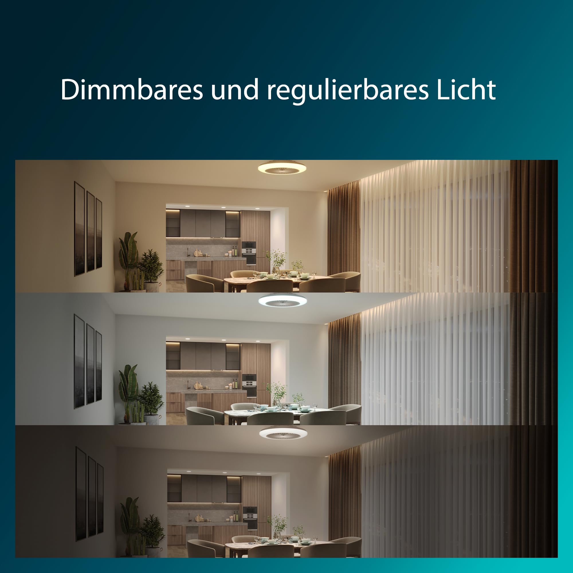 PHILIPS Amigo Deckenventilator LED Deckenleuchte 25W+60W Durchmesser 58cm rund Fernbedienung weiß