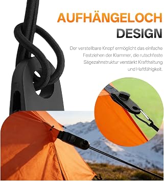 20 Piece Tarp Tensioner Set - 10 Strong Tarp Clips & 10 Bungee Ropes with Ball Plastic Tarpaulin Attachment Tent Clips and Crocodile Clips for Camping Hammock and Awning