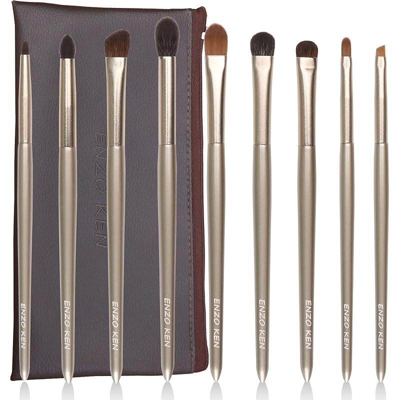 ENZO KEN Kit com 9 Pincéis para Maquiagem dos Olhos E200 com Pelos de Pônei e Cabos de Bétula