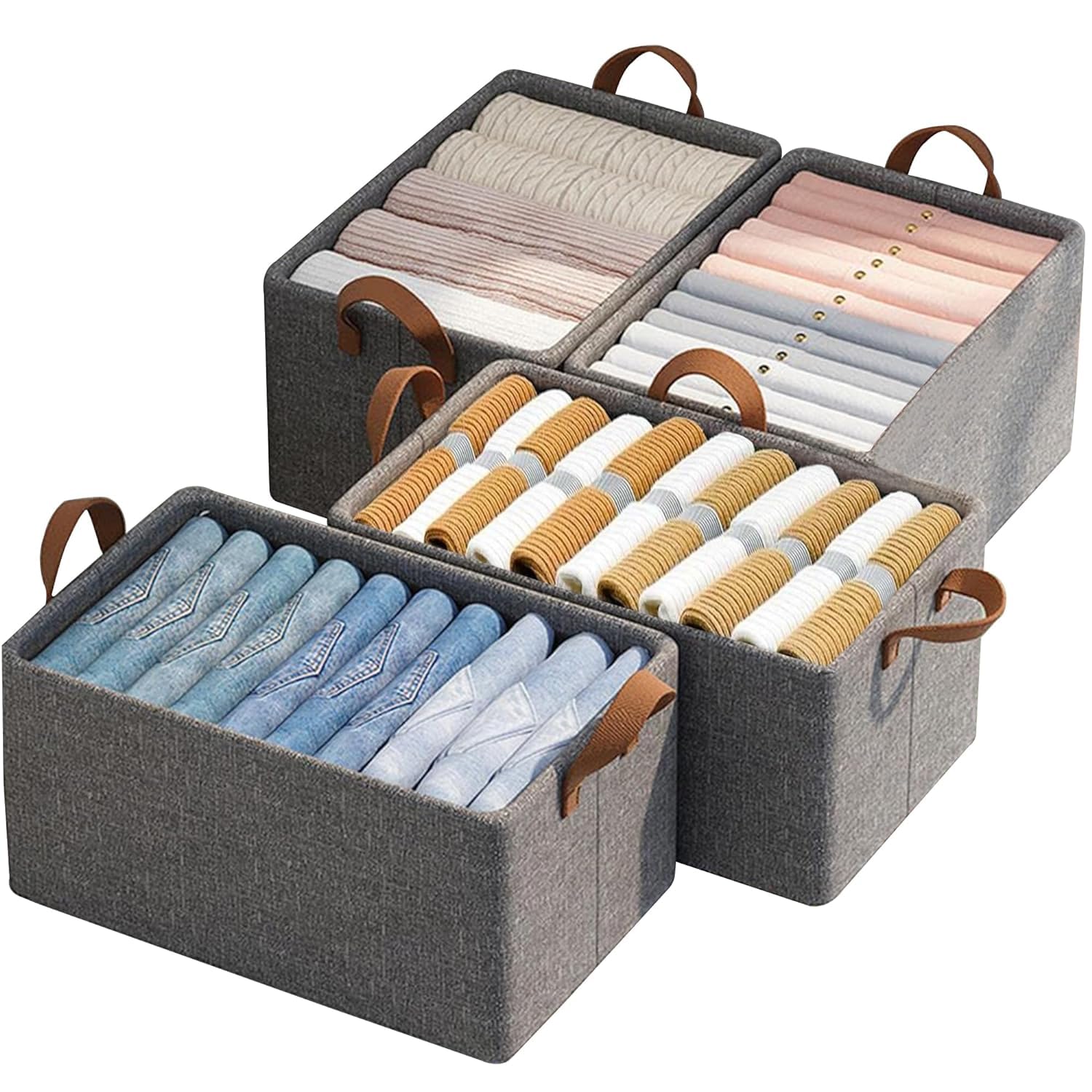 KSP HOME Wardrobe Organizer (Pack of 4) for Clothes with Metal Frame Rectangle Storage Baskets for Clothing Fabric Storage Box with Handles Shelf Basket for Storage Clothes Pants Jeans (B0CRRPYF4L) Amazon Price History, Amazon Price Tracker
