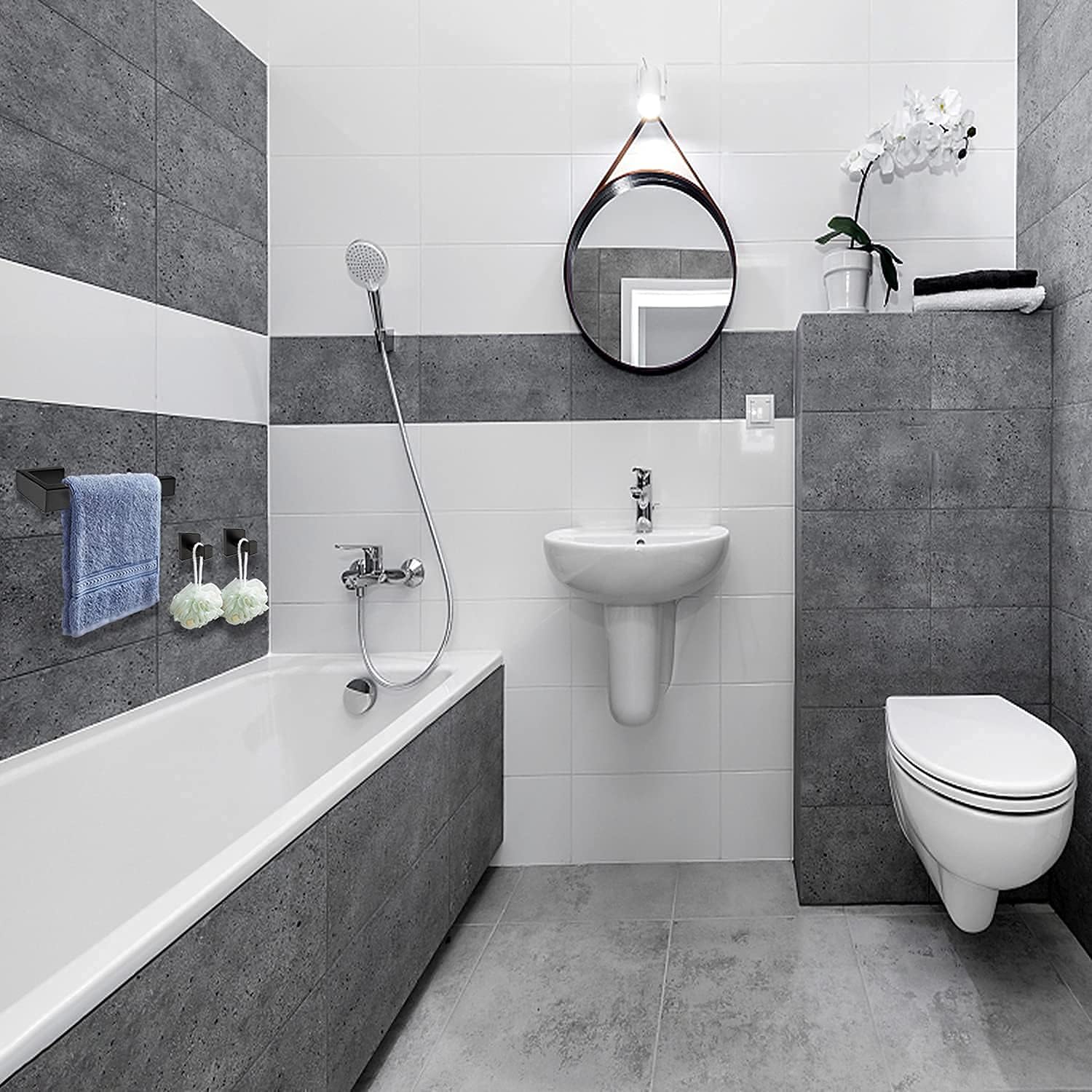 Nolimas Matte Black Bathroom Hardware Set 3 Pieces SUS304 Stainless Steel Wall Mounted Set Including Towel Ring, Robe Towel Hooks, Bathroom Accessories Kit