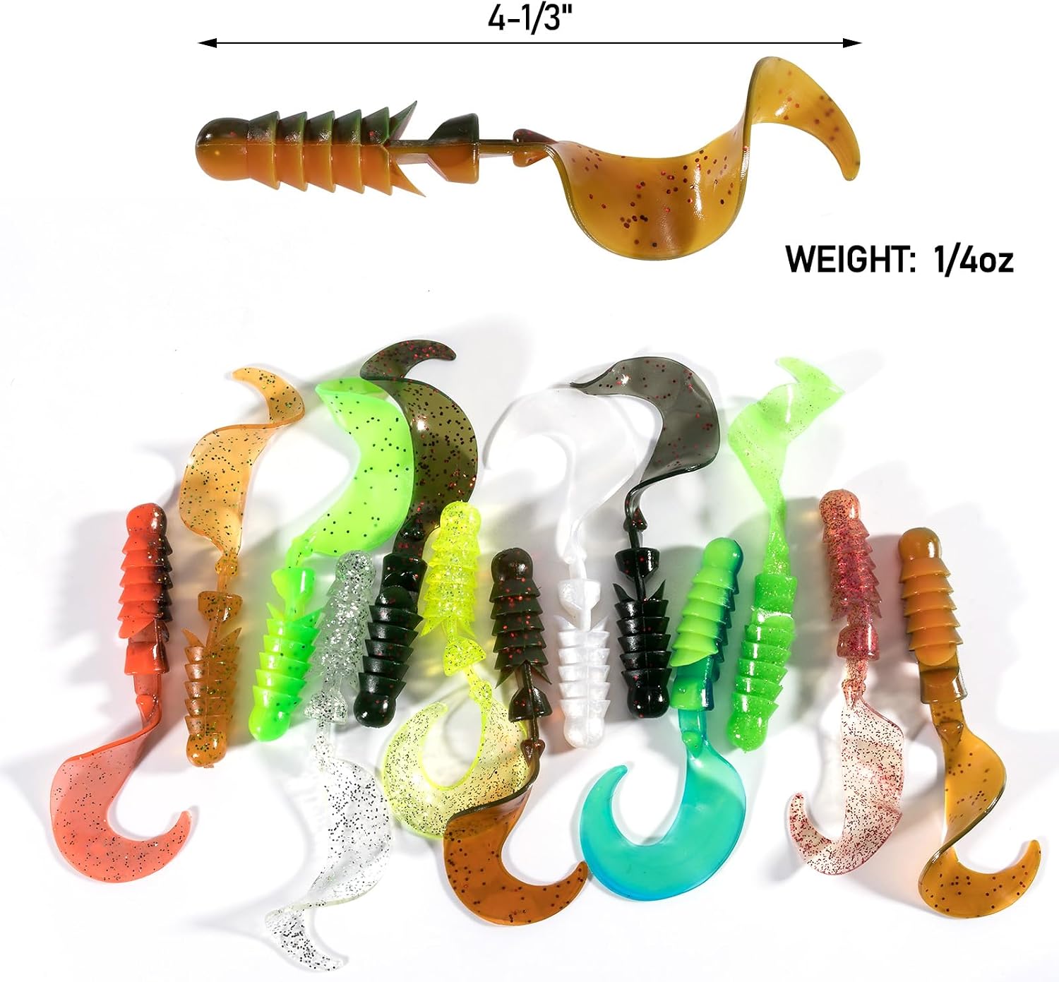 Dr.Fish 10 Pack Grub Fishing Lures 4" Soft Plastic Baits Worm Grub Bass Fishing Lures Swimbait Walleye Saltwater Freshwater
