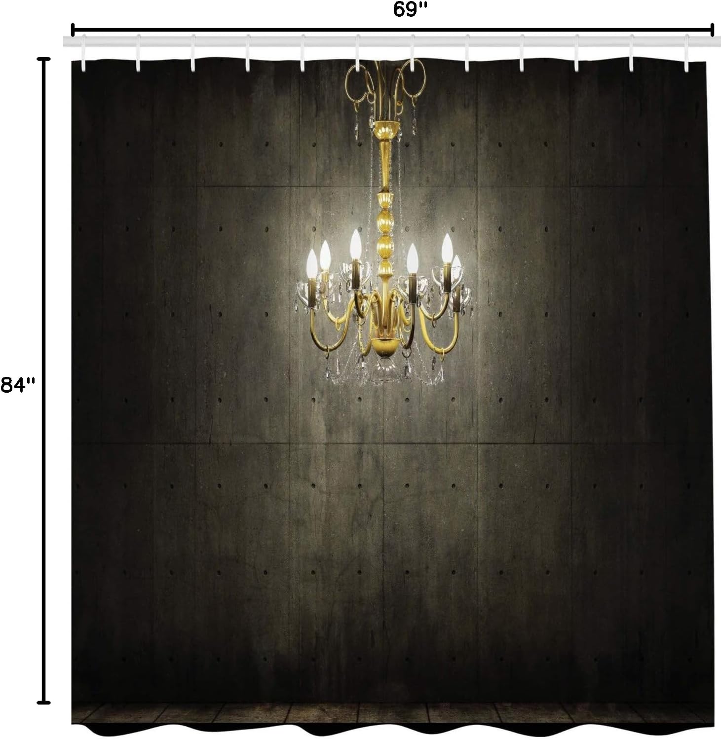 Ambesonne Grunge Shower Curtain, Classic Chandelier in a Dark Gothic Wooden Room Vintage Style Room Picture, Cloth Fabric Bathroom Decor Set with Hooks, 69" W x 84" L, Grey and Yellow