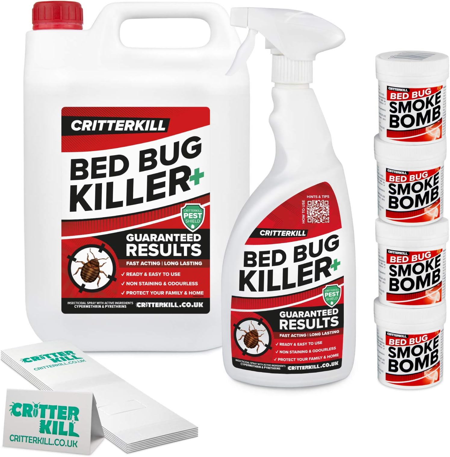 Bed Bug Killer Kit - For Medium Level Home Infestation - Bedbug Spray + Smoke Bombs + Insect Traps (5+1L / 4x16g / 6)