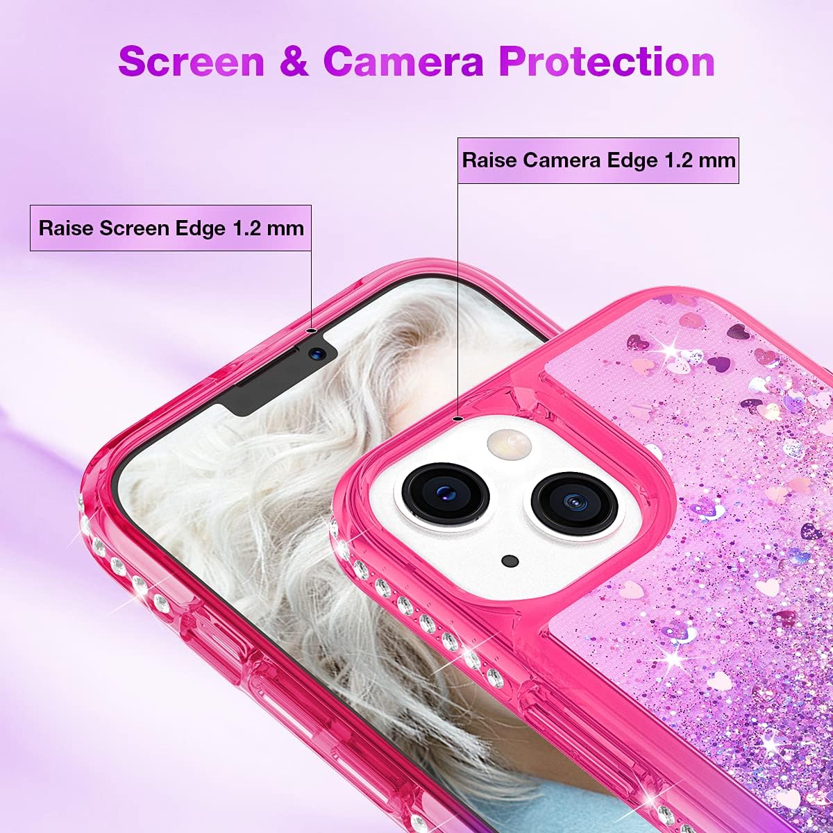 Maxdara for iPhone 13 Case, iPhone 13 Glitter Case for Girls Women Sparkle Pretty Case Bling Diamond Rhinestone Luxury Gradient Liquid Glitter Case for iPhone 13 6.1 inches, Pink Purple