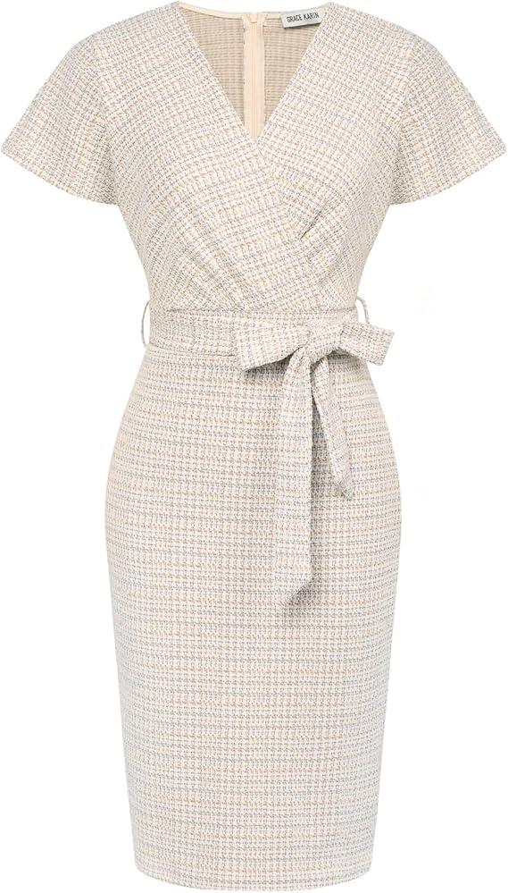 Tweed Work Pencil Dress | Stylish & Stretchy Office Dress | GRACE KARIN