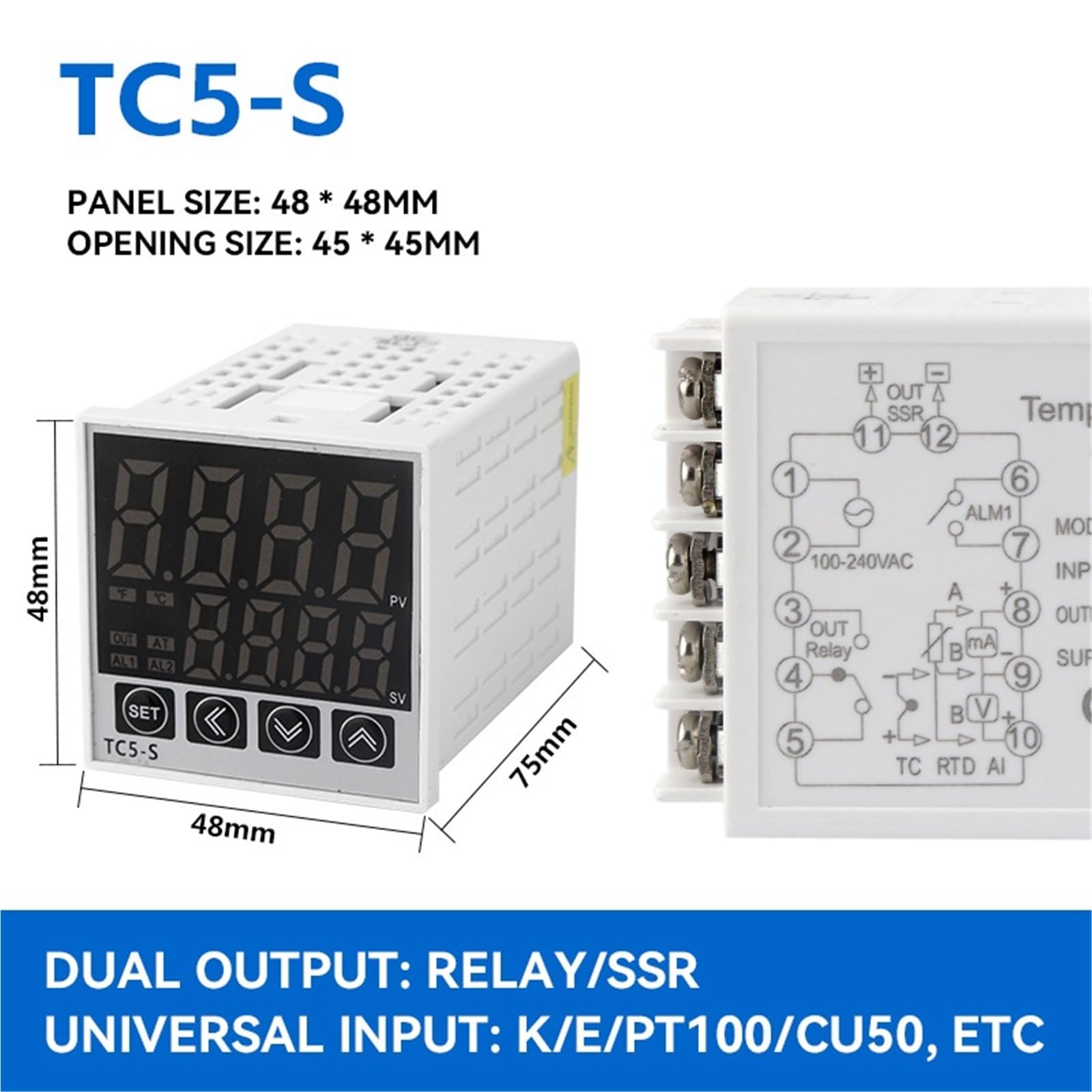 Contrôleur de température PID, minuterie, thermomètre, relais type K 400 ℃ AC100 ~ 220V, Instrument de contrôle d'intégration, alarme sonore, 1 pièces(TC5-S)