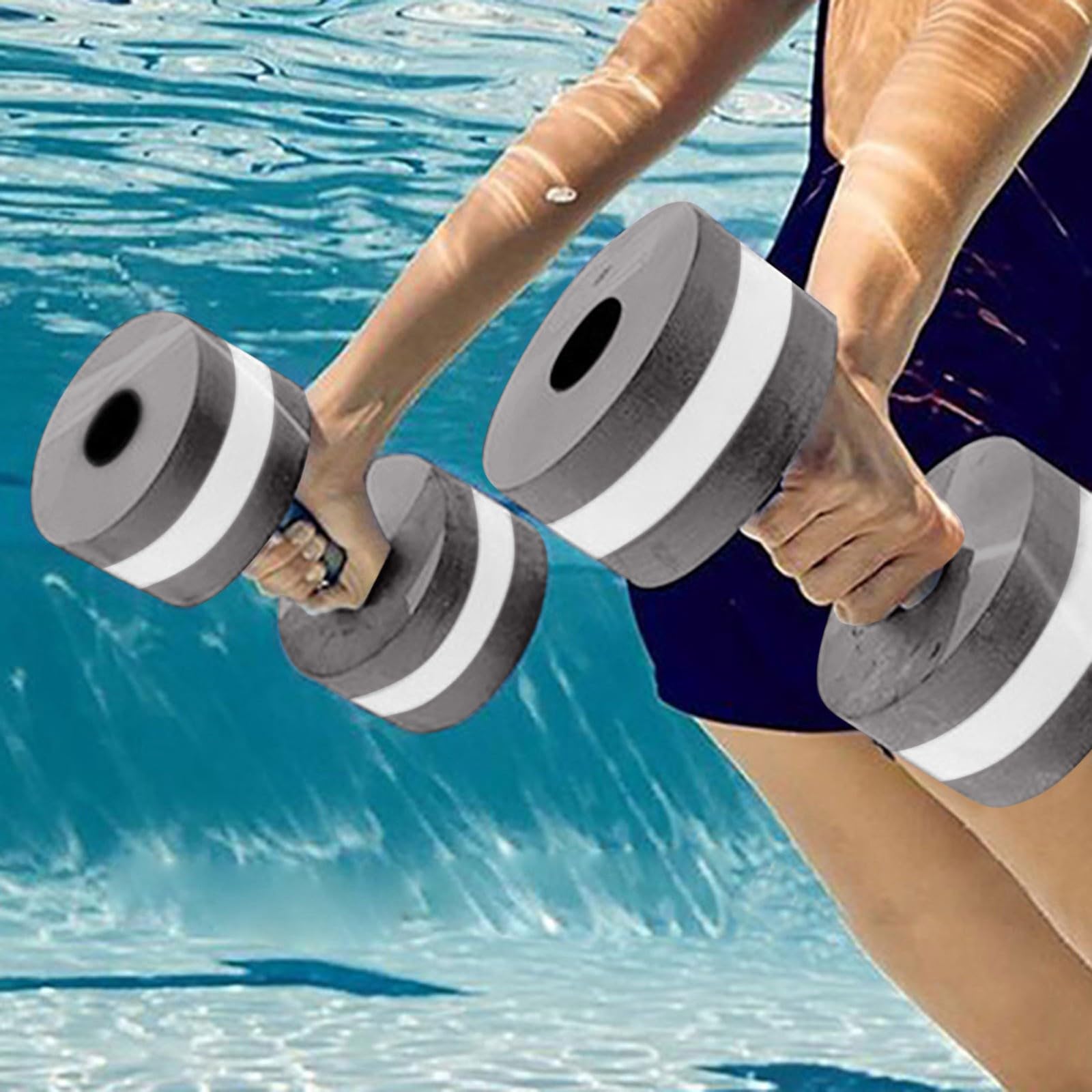 Dumbbells For Swimming Pools, EVA Foam Water Aerobics Exercise Weights, Lightweight Arm Resistance Training Dumbells, Quick Dry Low Absorption, Adults Kids Fitness Durable Buoyant (Grey)