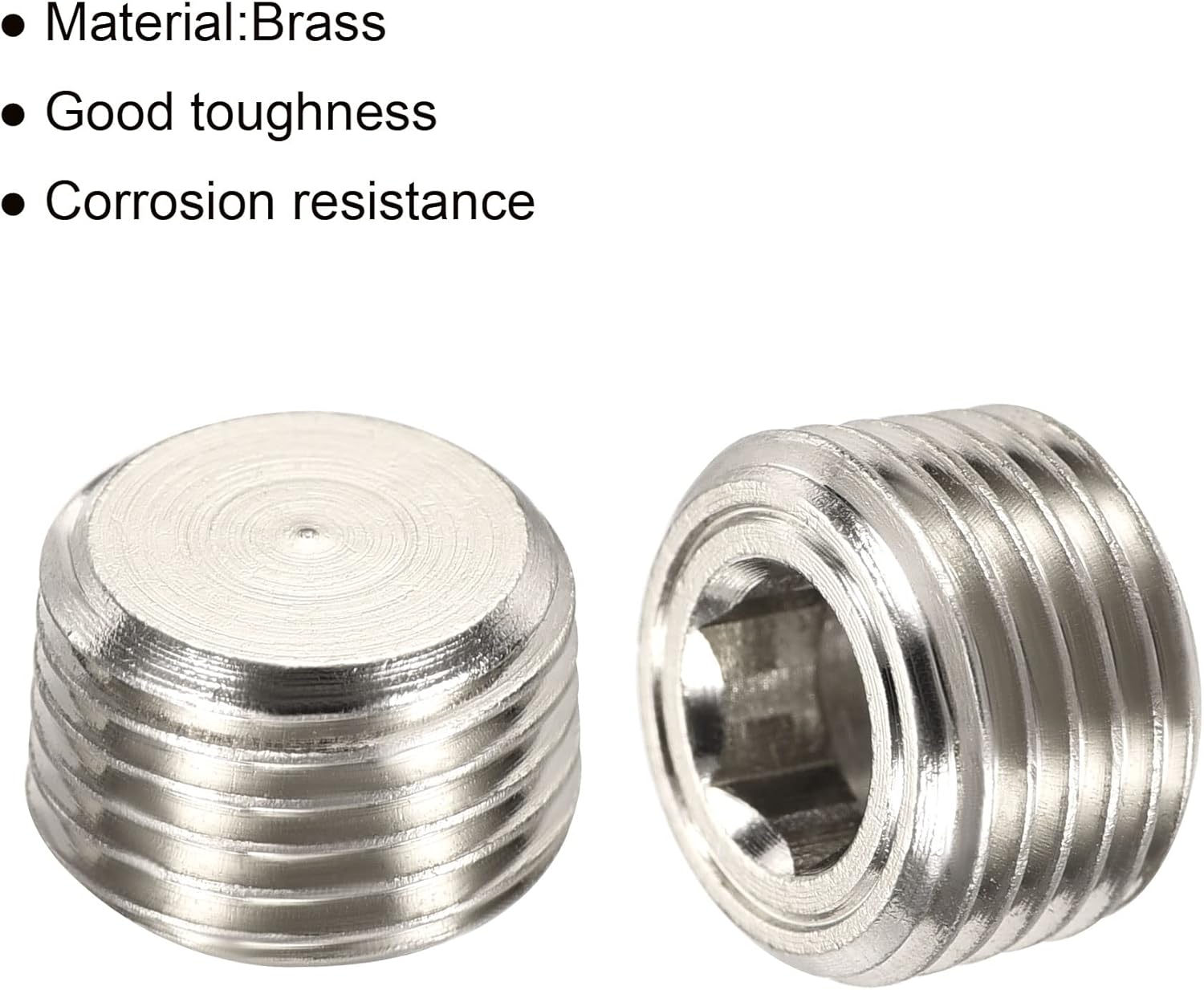MECCANIXITY Brass Pipe Plug 1/8 NPT Male Thread Hex Internal Head Socket Fitting for Water Air Fuel Pipeline, Galvanized Pack of 2