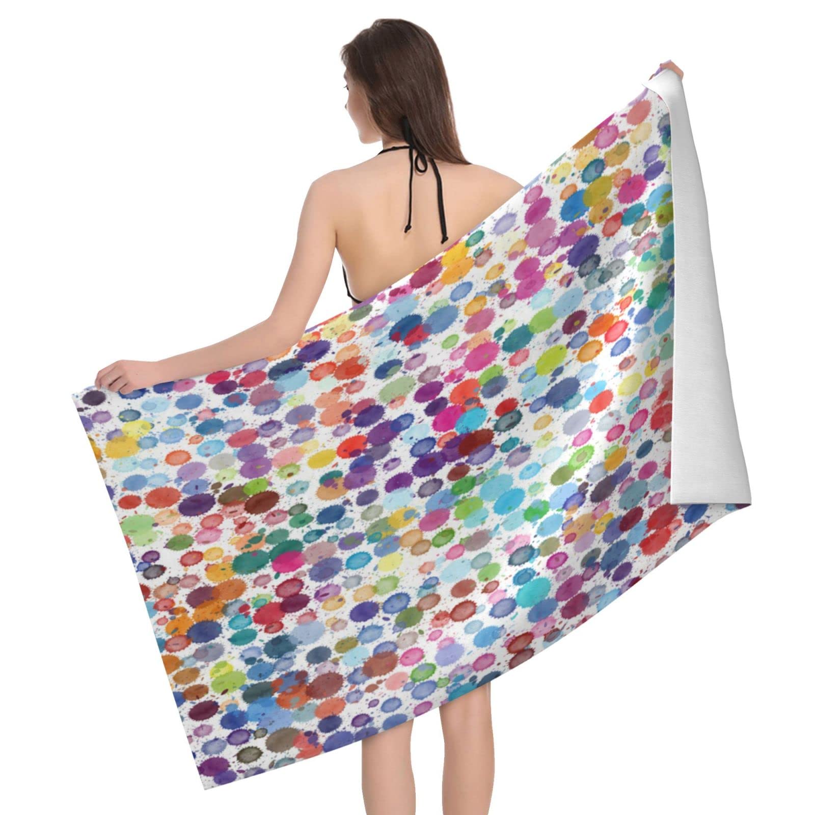 Lawenp Watercolor Polka Beach Towel, Lightweight Sand Free Quick Dry Microfiber Absorbent Bath Towel for Kids, Adults, Swimming, Bath, Yoga, Pool, Travel, Camping 32"X52"