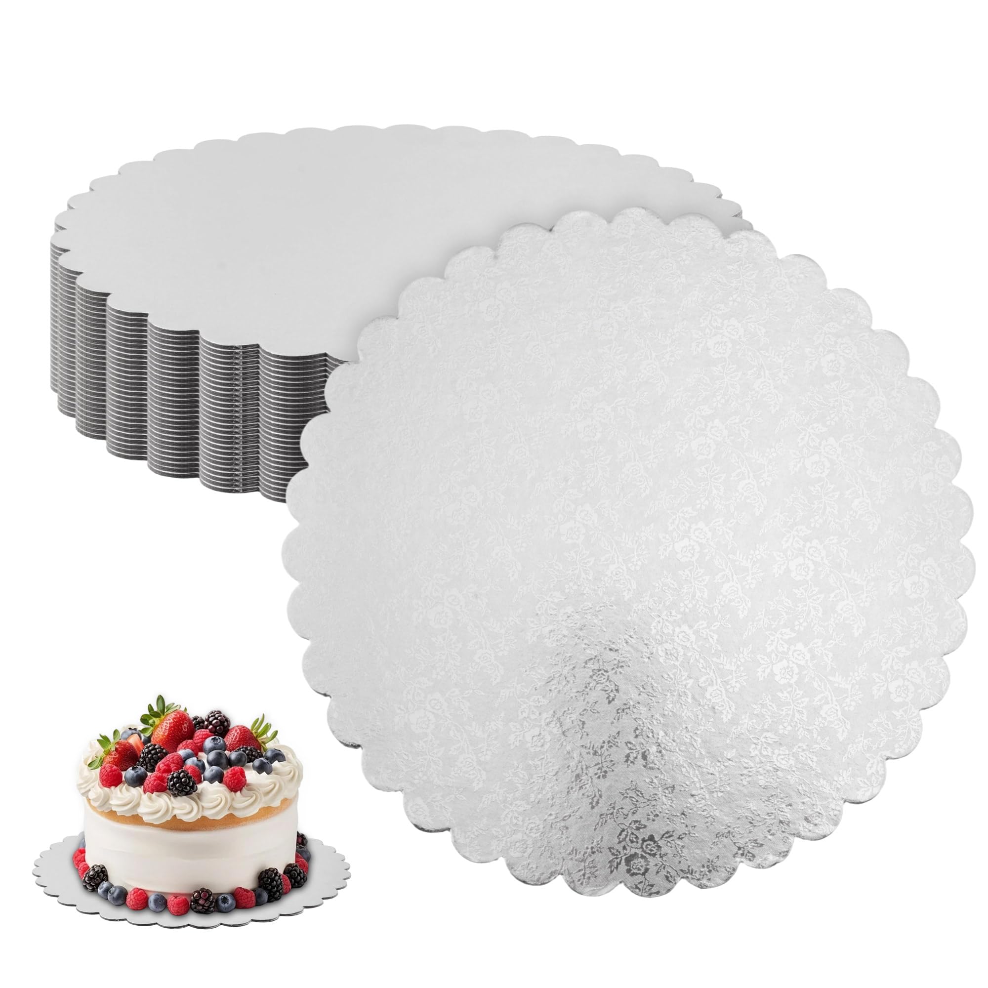 30 Stück Cakeboard 30 cm Rund Silber, 2 mm Dicke Tortenplatte Pappe, Kuchenplatte Rund Pappe für Feiern, Geburtstag, Kuchenpräsentation