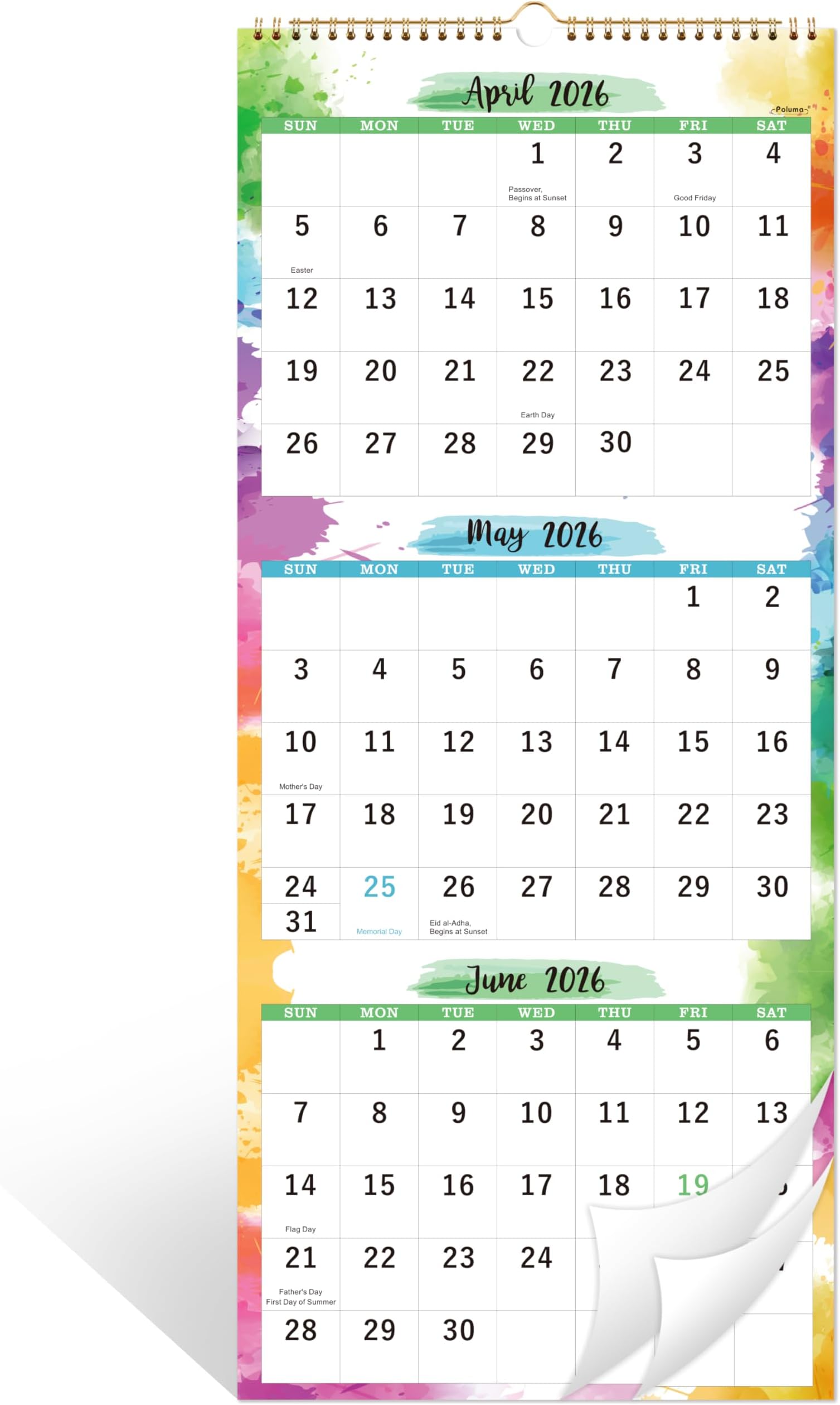 2026-2027 Calendar - 3 Month Wall Calendar 2026-2027 Display (Folded in a Month), May 2026 - June 2027, 11" x 26", Vertical Calendar with Thick Paper, 2026 2027 Wall Calendar Perfect for Organizing & Planning
